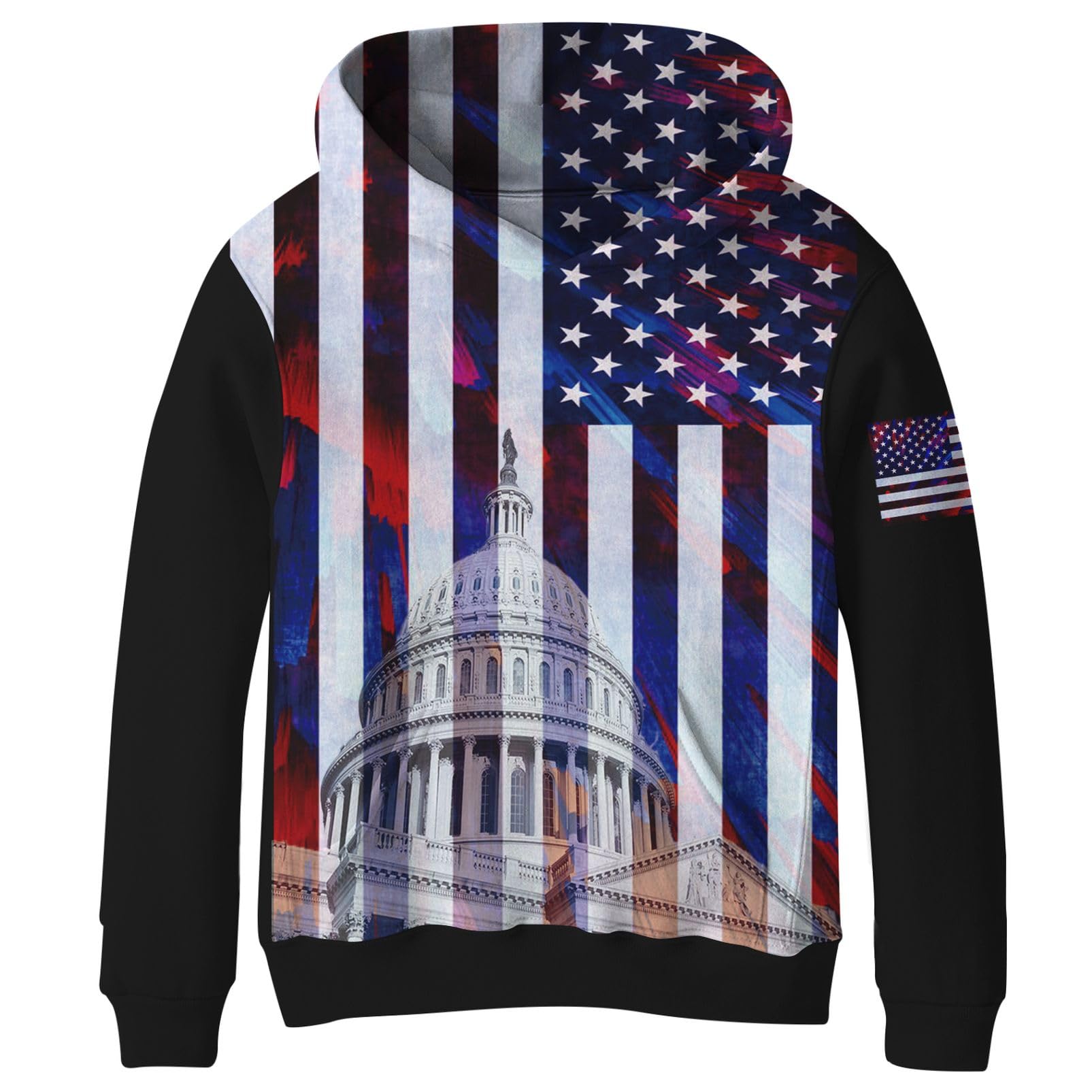 SAYMBoy's USA American Flag Patriotic Fleece lining Pullover Hoodies