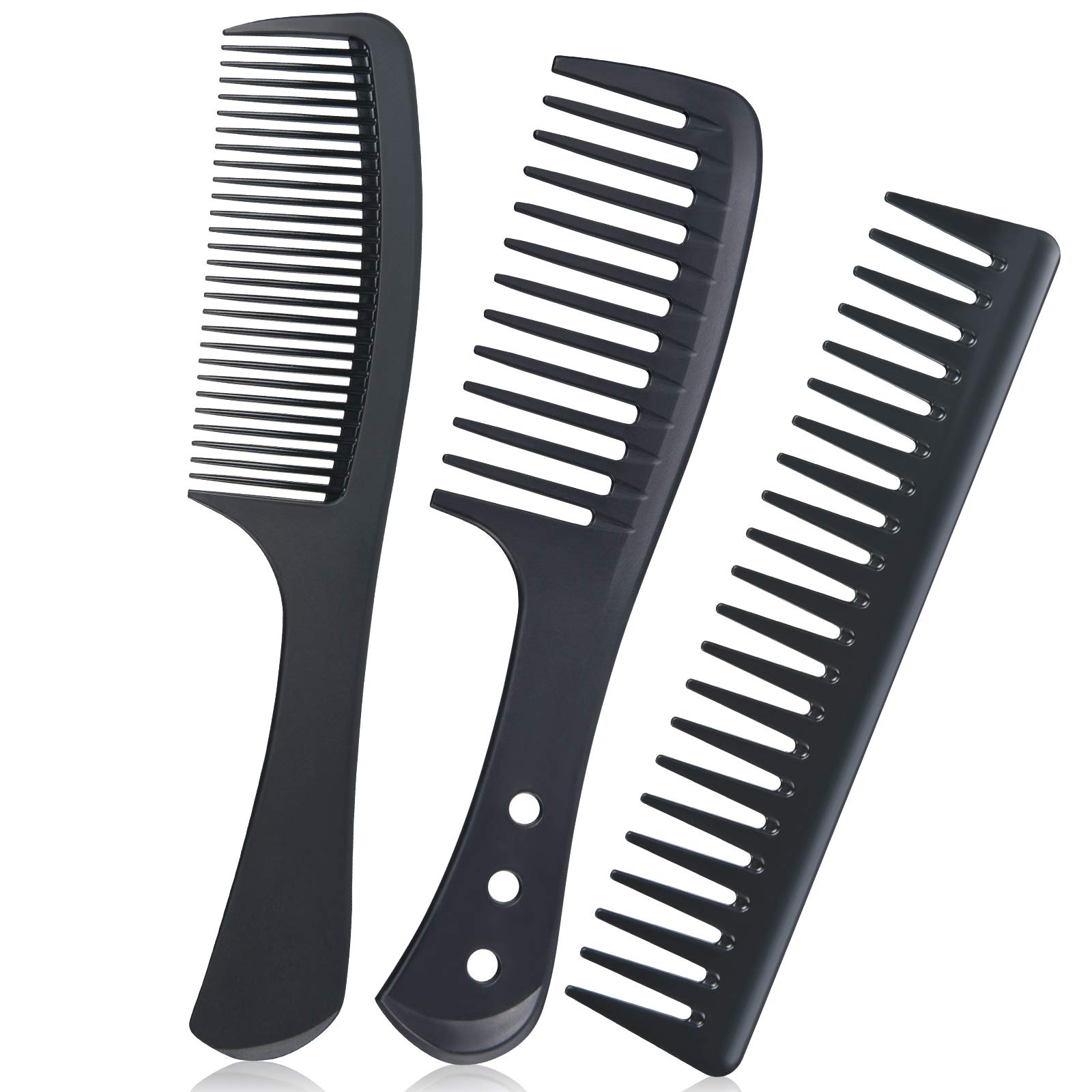 MiramarHairdressing Combs Set, 3 Pack Wide Tooth Combs, f falkiya Heat Resistant Anti-static Carbon Hair Brush Hair Comb for Long, Wet or Curly Hair Detangling (3 Psc Comb)