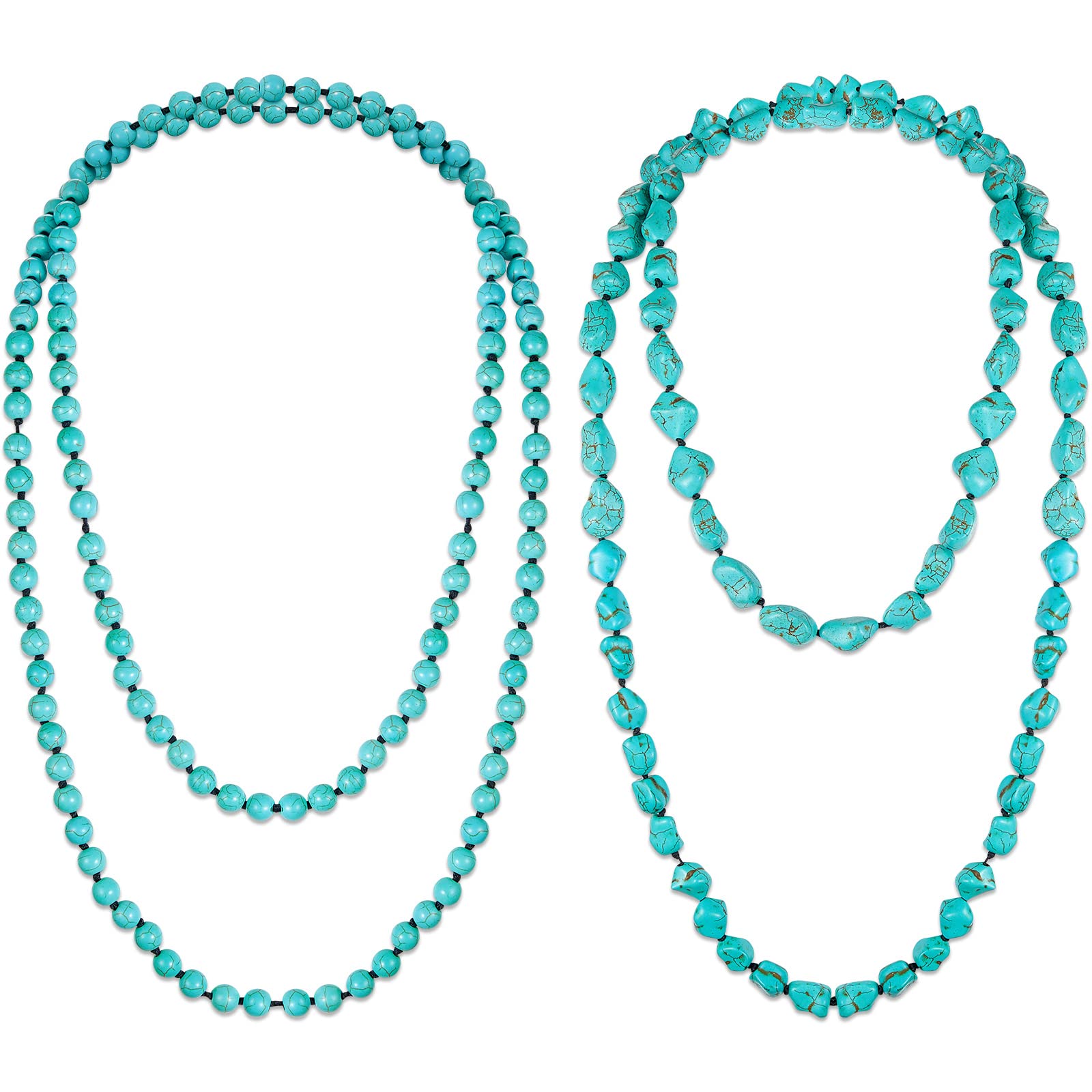 Henoyso2 Pcs Turquoise Beads Necklace 47.5 Inch Long Endless Necklace Multi Strand Layer Necklace Knotted Homemade Jewelry