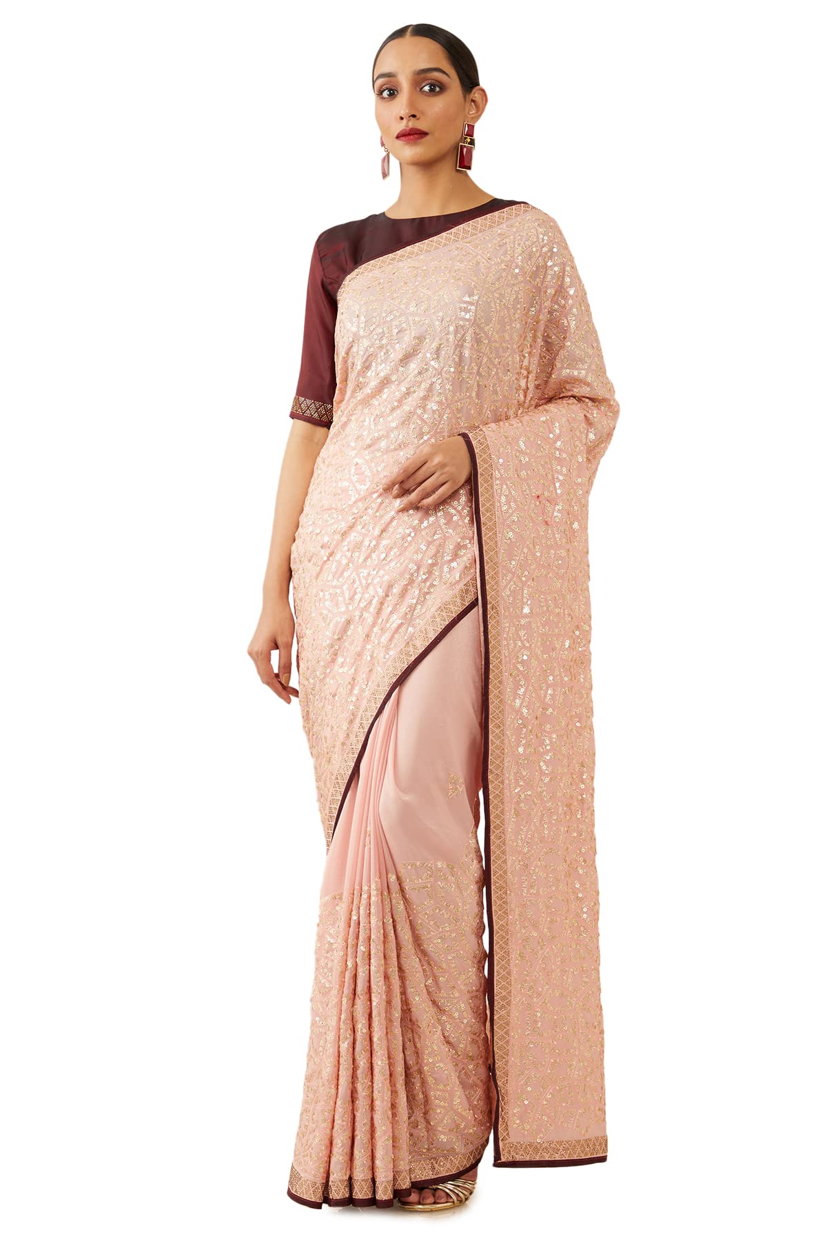 SochWomen Pink Silk Printed Saree