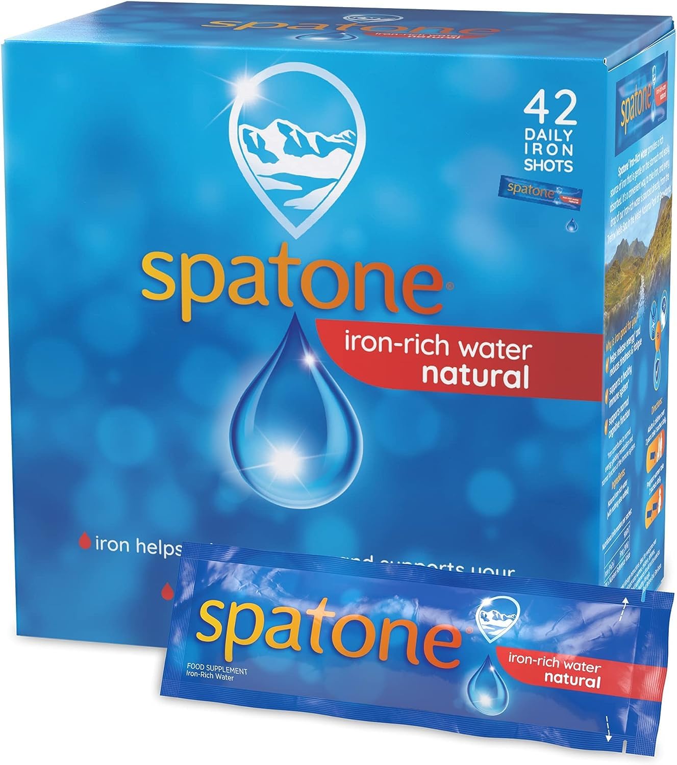 Spatone 100% Natural Iron Supplement (42 Sachets), Daily Convenient Liquid Iron Sachets, Nothing Artificial, Better Absorption than Tablets, Less Side Effects, Original Flavour