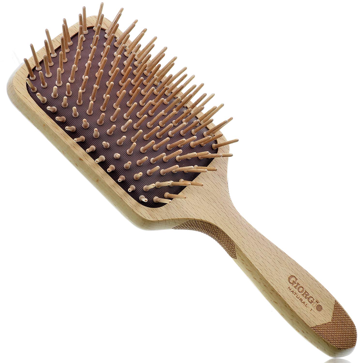 Giorgio Eco Friendly Wooden Bristle Hairbrush - Large Detangling Brush and Hair Growth Brush for Thick or Long Hair - Paddle Hair Brush Made with Anti Static Beechwood, Silicone Massage Cushion