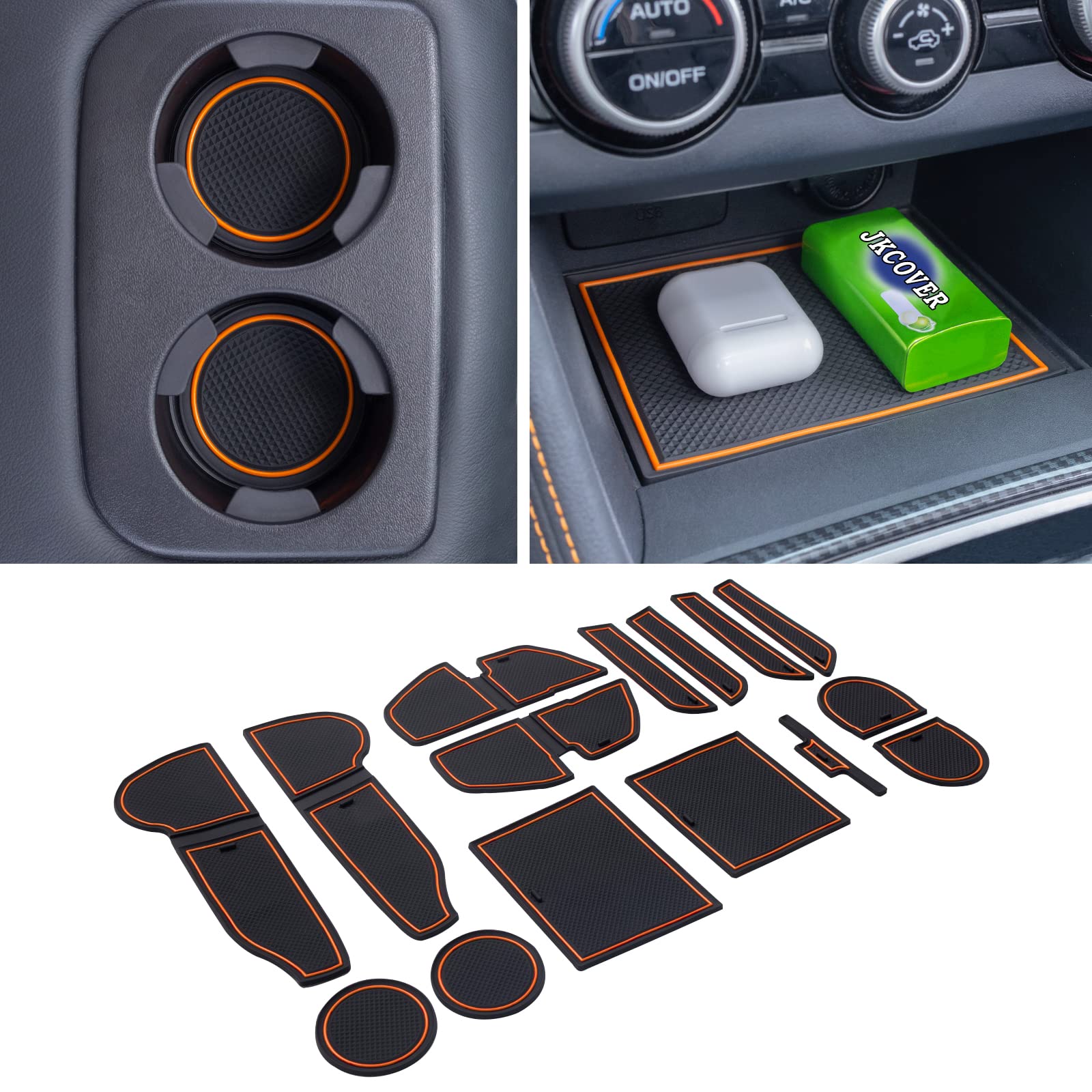 JKCOVER Compatible with 2018 2019 2022 2021 2022 2023 Crosstrek/Impreza Center Console Accessories No-Slip Cup Holder Insert Mats Flexible Rubber Material(Orange, 15PCS)