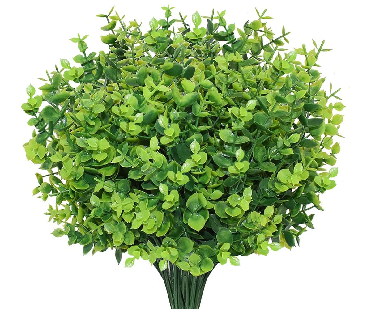 AIOR 10 Bundles Artificial Plants Artificial Bushes, UV Resistant Fake Flowers Plastic Greenery Shrubs Plants for Floral Arrangement, Table Centerpiece, Home Garden Decor (Green)