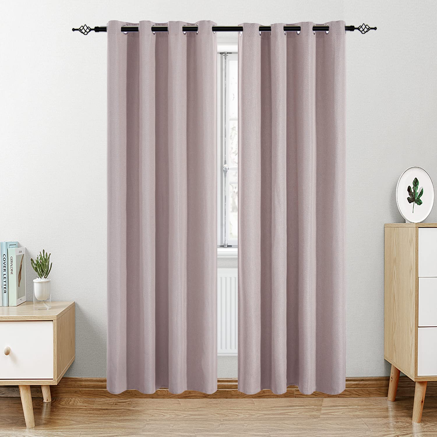 FULAN Linen Textured Curtains 84" Length 2 Panels Light Purple Grommet Room Darkening Curtains for Living Room Thermal Insulated Drape Linen Curtain for Bedroom Black Out Drapes (52" x 84",Lilac)