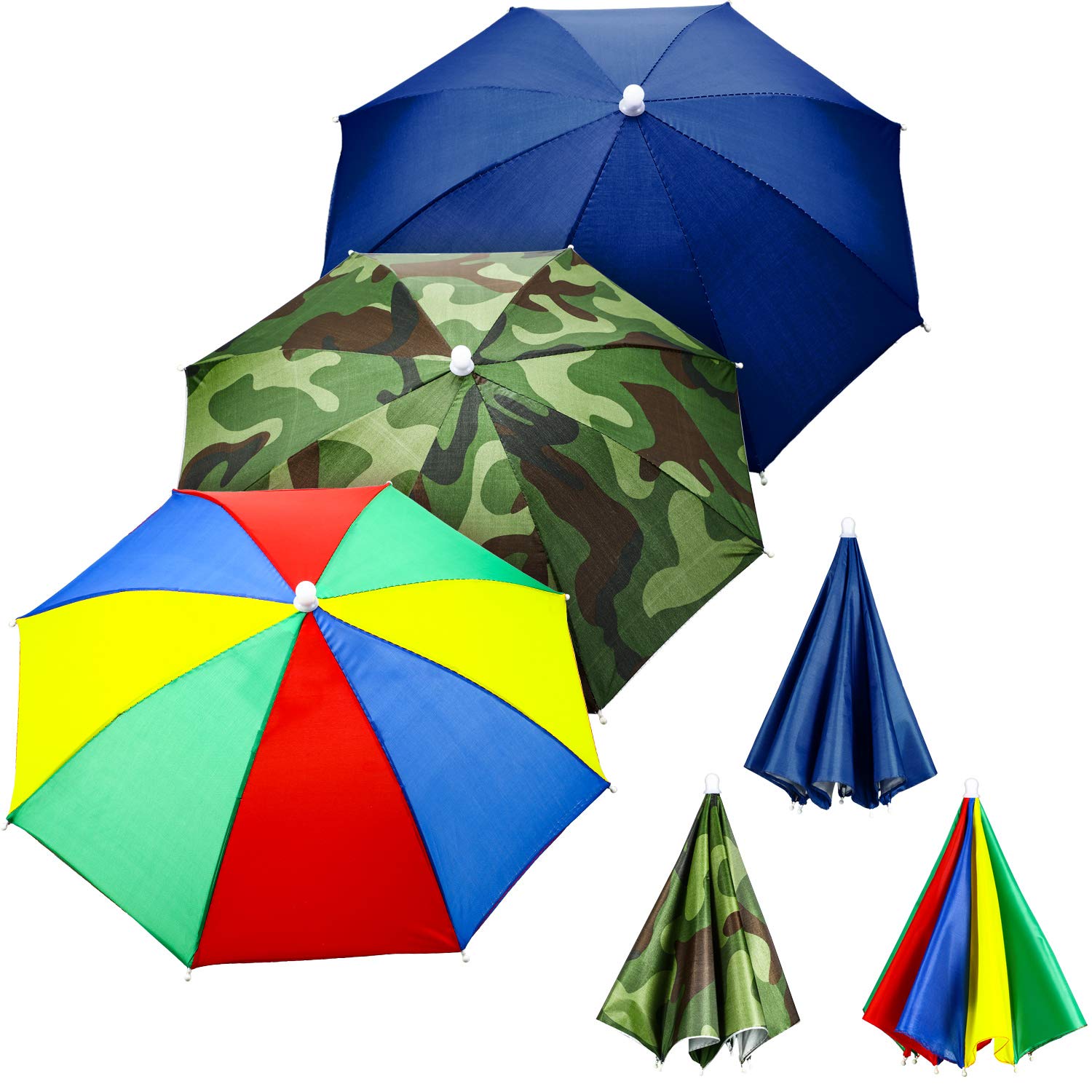 Syhood 3 Pieces Rainbow Umbrella Hats Camouflage Fishing Cap Beach Umbrella Headband