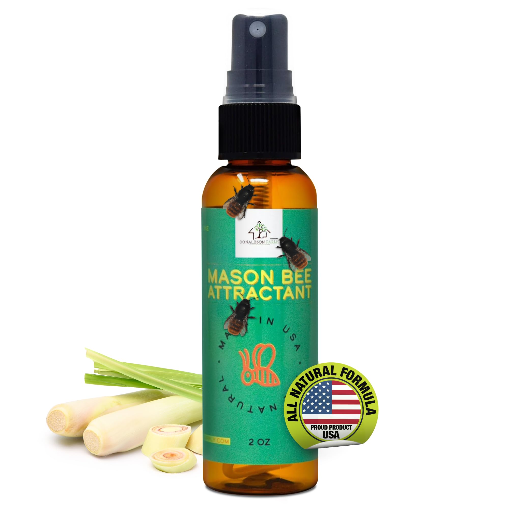 Donaldson Farm Mason Bee Attractant Spray- Lemon Grass Oil Formula for Thriving Bee Colonies Enhance Natural Beekeeping Experience, 2oz