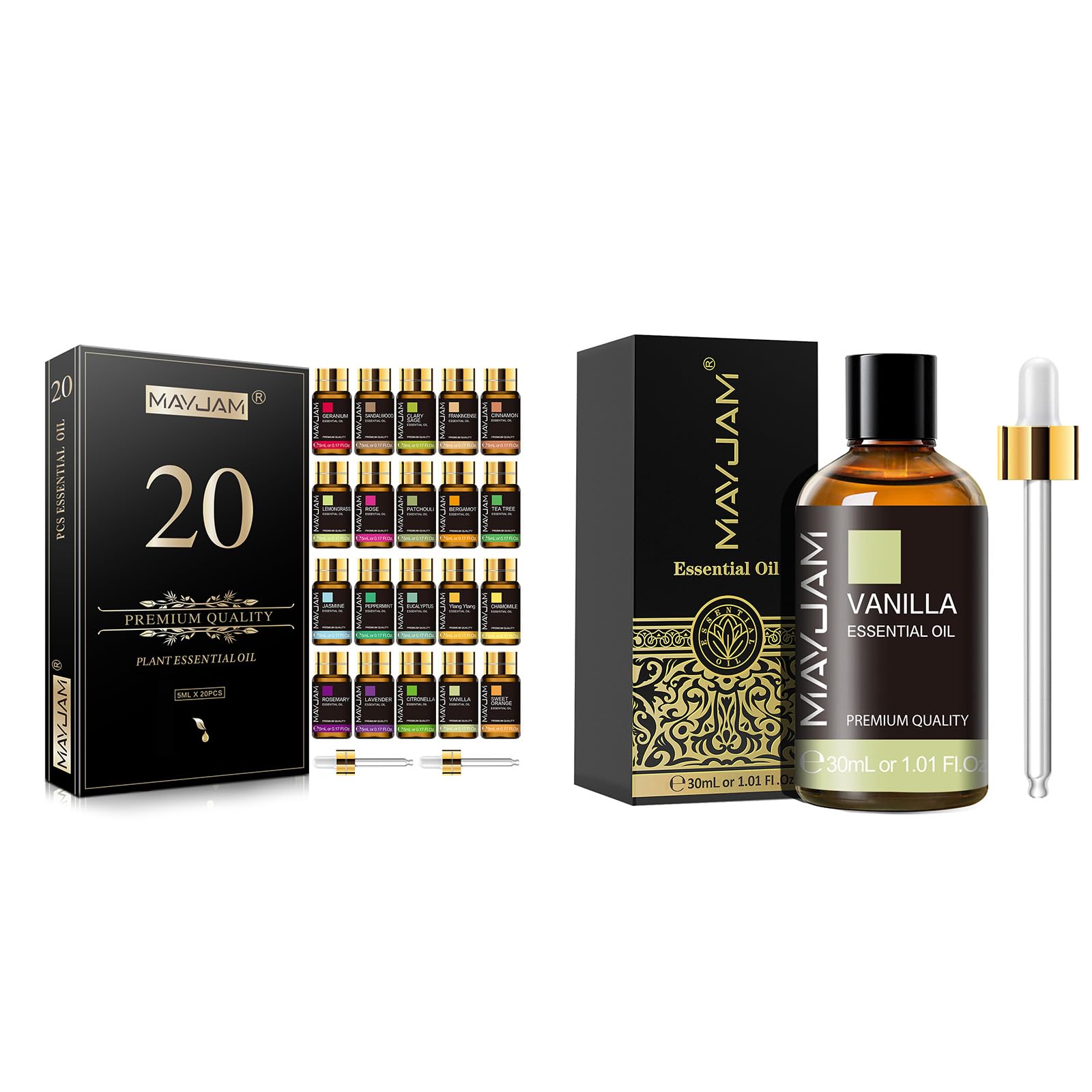 MAYJAM20x5ML Essential Oil Gift Set and 30ML/1.01FL,OZ Vanilla Essential Oil