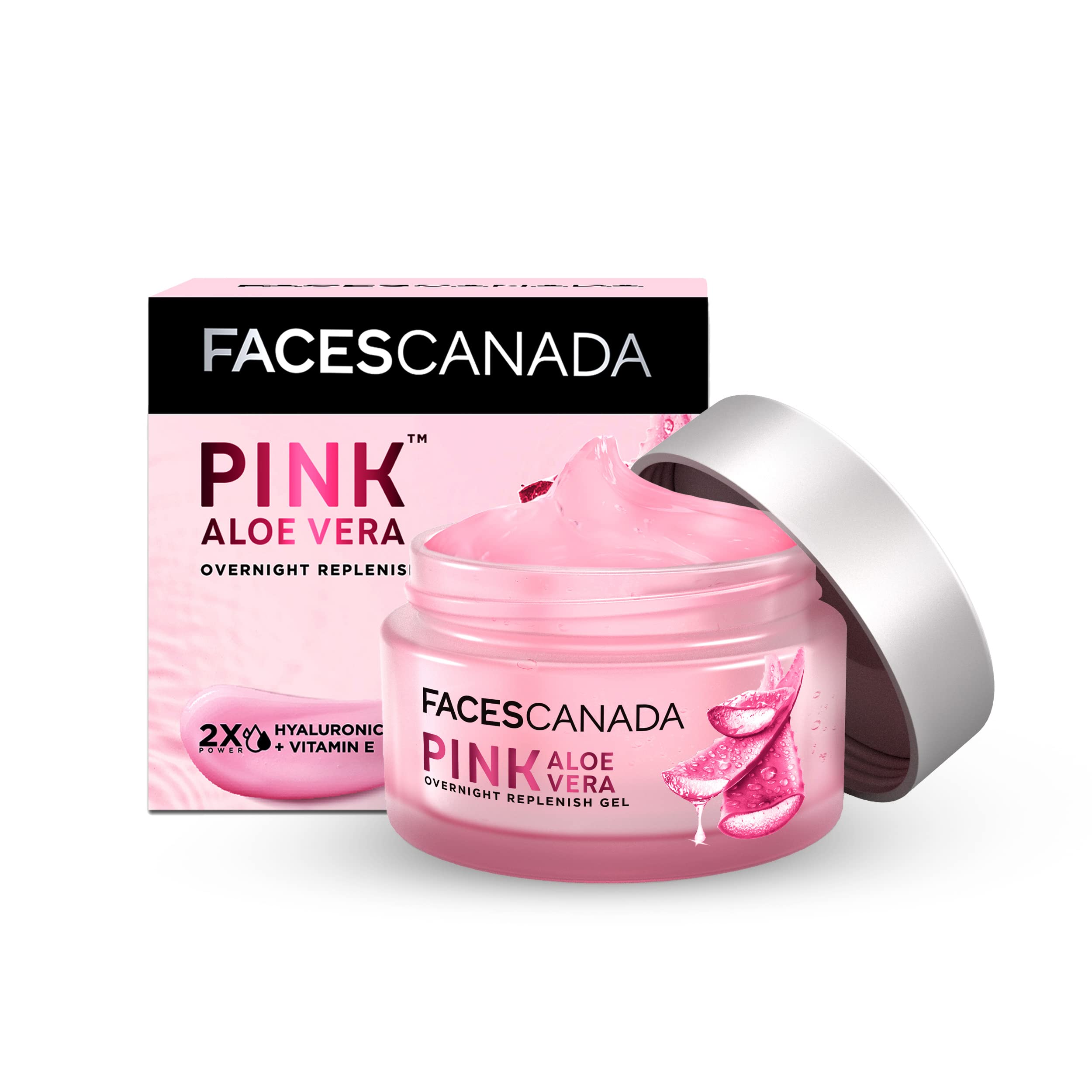 FACESCANADA Pink Aloe Vera Overnight Replenish Gel, 50g | Hyaluronic Acid & Vitamin E | Intense Hydration | Lightweight, Non Sticky & Absorbs Easily | Anti-Ageing, Nourishing & Skin Tightening