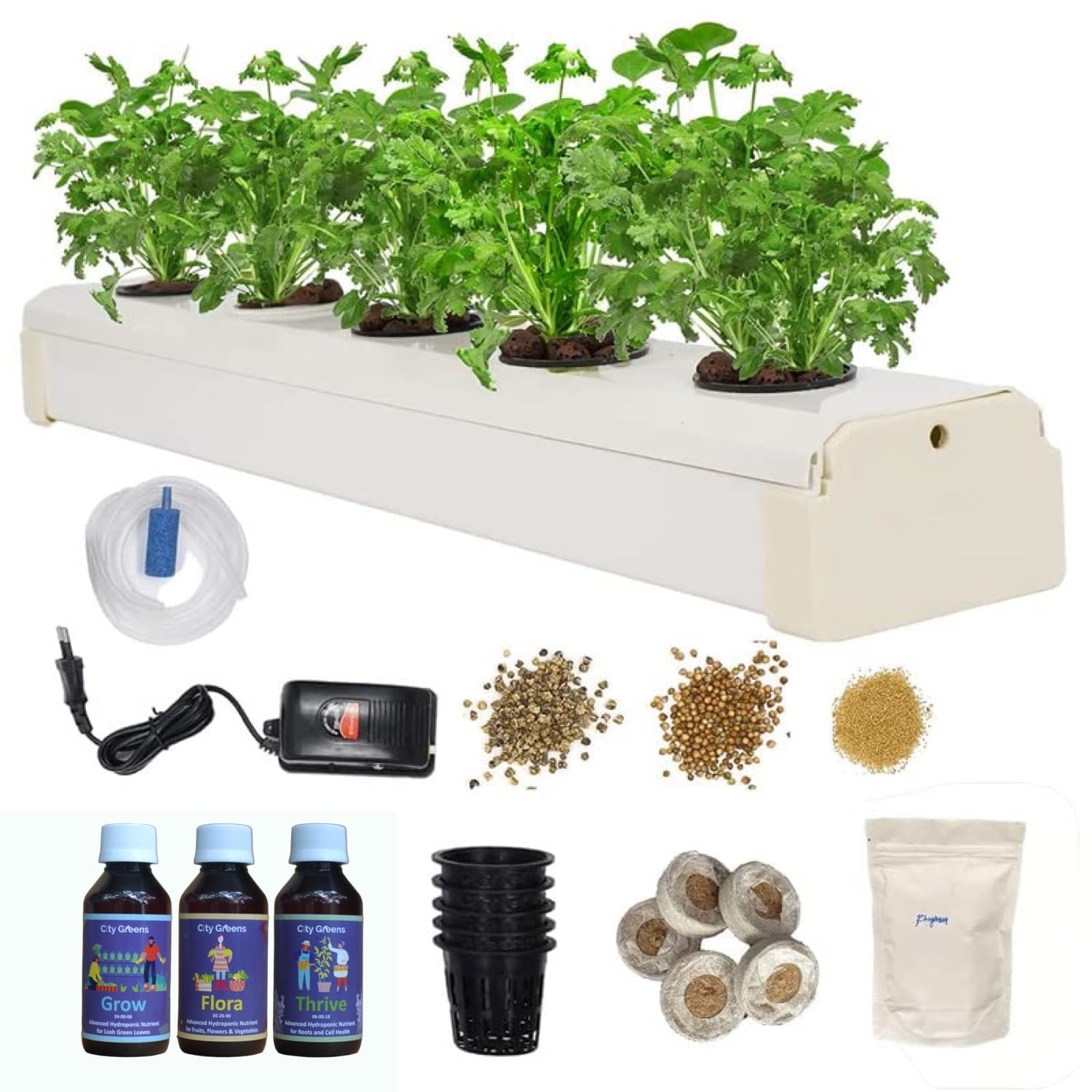 City Greens Hydroponic Kit for Home Garden - Beginners 5 Planter Deep Water Culture (DWC) System - Grow Any Indian Or Exotic Leafy's, Perfect at Home Kit for Hydroponic Gardening.