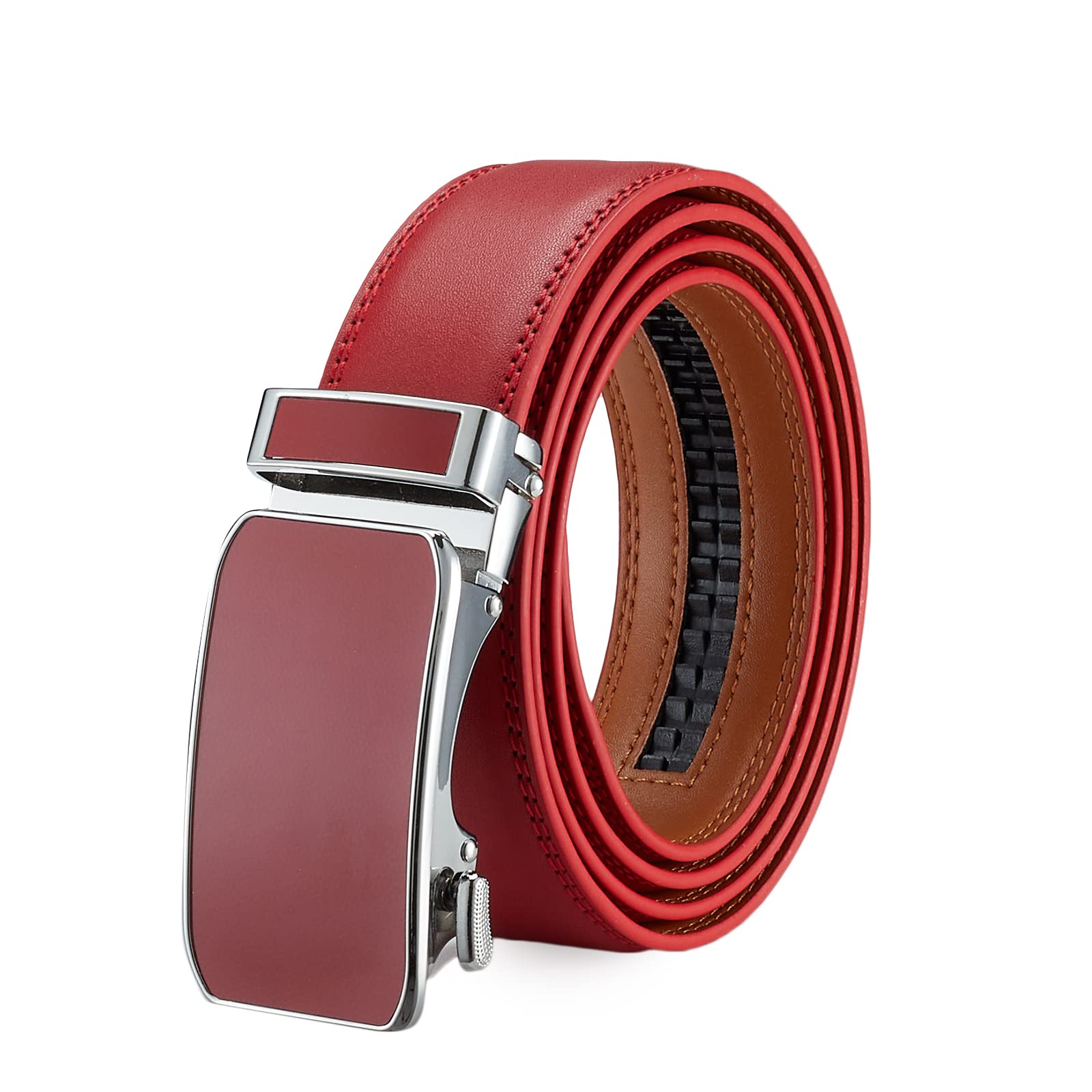 KJIEGBPMen's Real Leather Ratchet Dress Belt - Slide Belt for Men,Elegant Gift Box