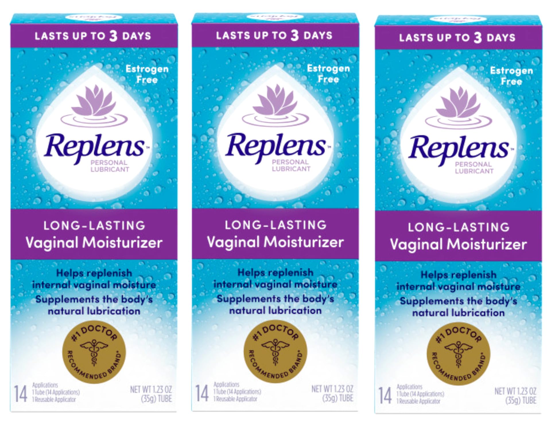 Replens Long Lasting Vaginal Moisturizer, 35 g (Pack of 3) 14 Applications and One reusable applicator by Replens