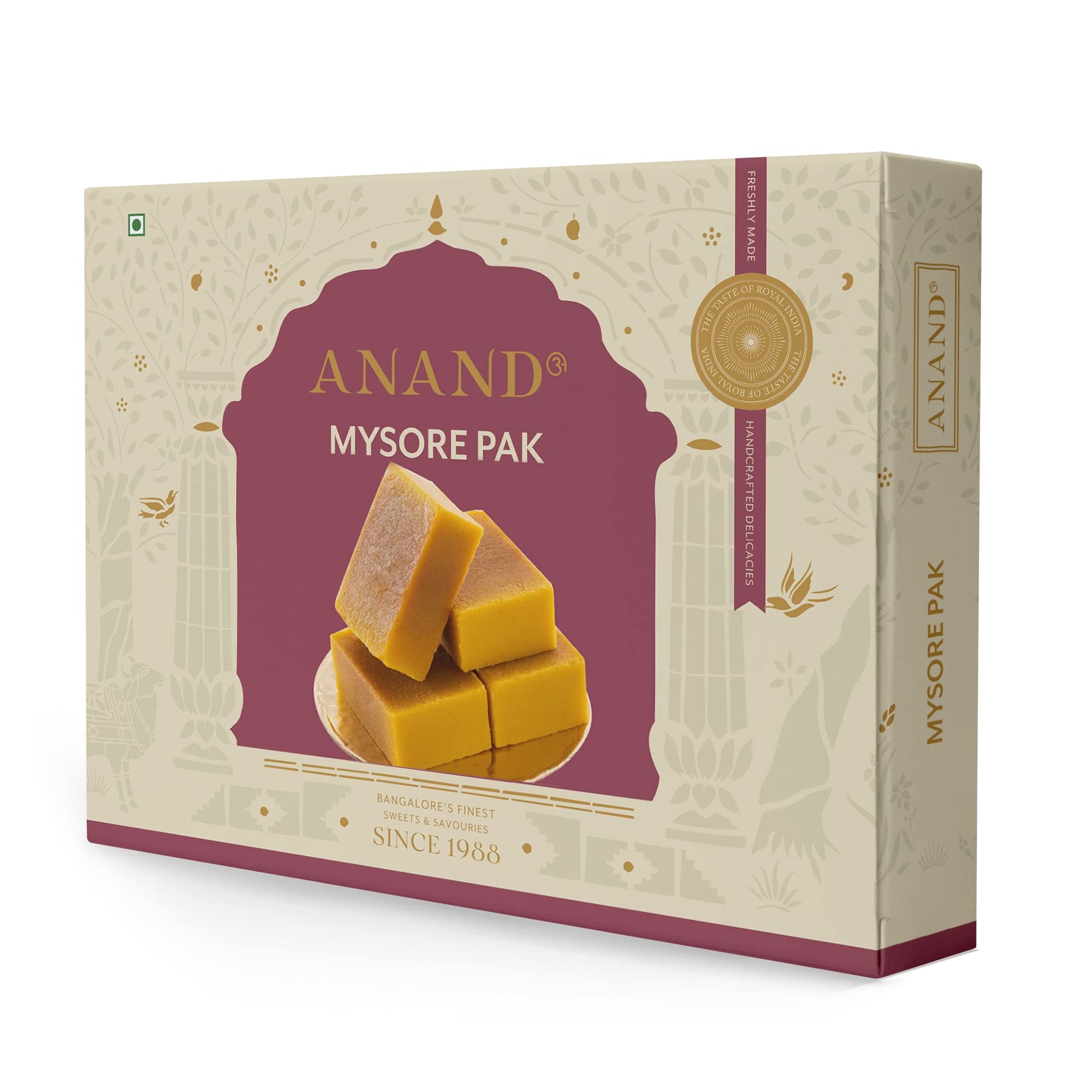 ANAND Mysore Pak - Special Pure Ghee Mysore Pak Soft Melt in Mouth Indian Sweets Mithai Box, Exclusive Sweets Gift Box for Any Occasion (250 gm)