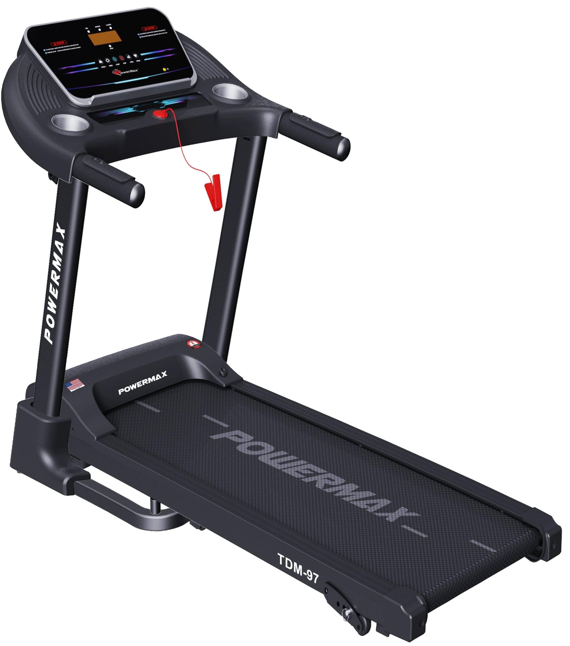 PowerMax Fitness TDM-97 (4HP Peak) Flat Motorised Treadmill for Home [Speed:10kmph, Max User Weight:100kg, Foldable,12 Workout Programs, MP3] Free (DIY) Installation Assistance