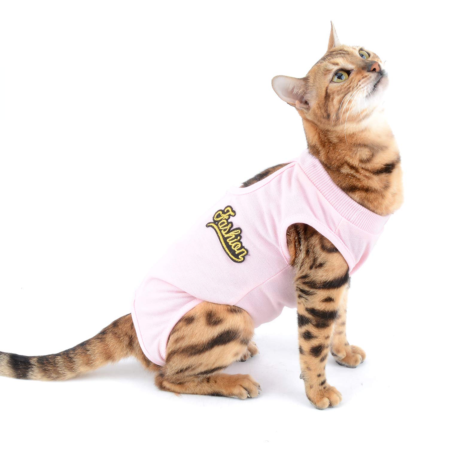 SELMAI Post Operative Romper for Dogs Small Surgery Shirt Surgical Suit for Cats Large Surgical Recovery Pajamas Medical Pet Clothes for Puppies Wear Abdominal Wound Protector Vest Sleeveless Pink S