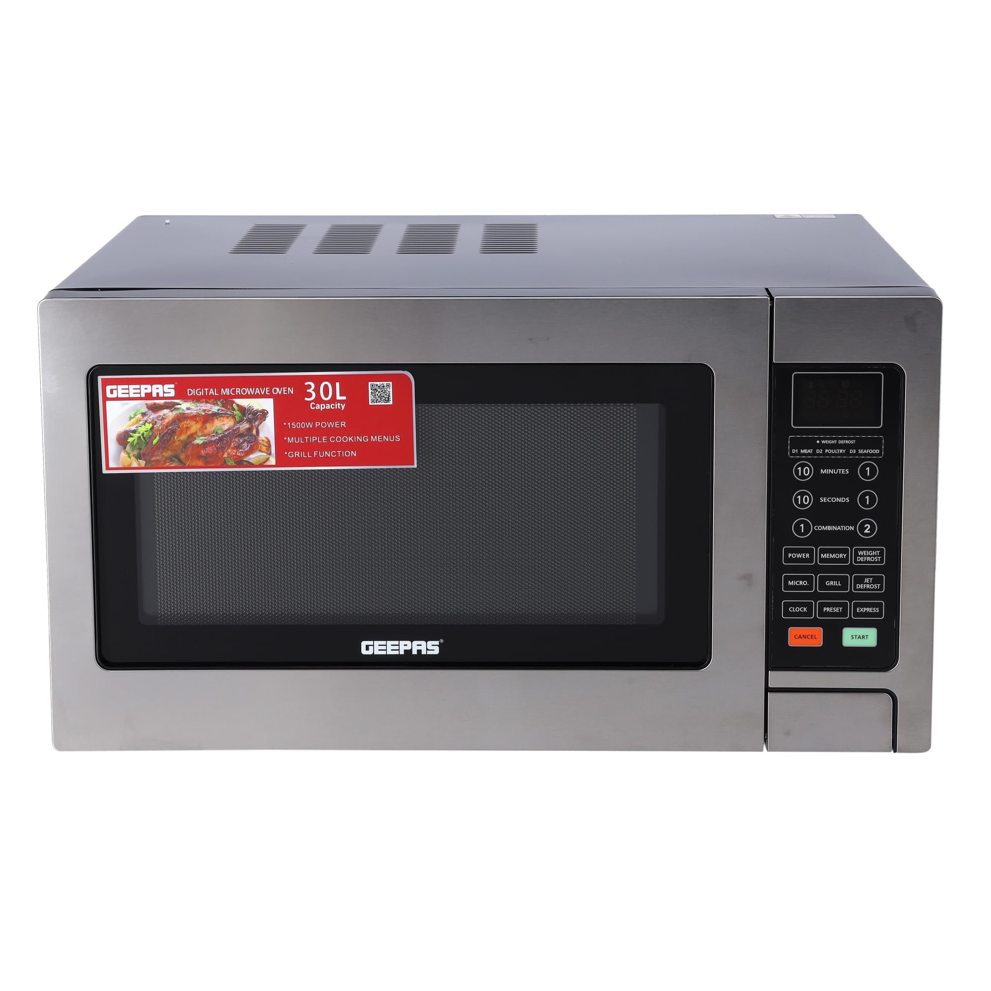 Geepas GMO1897 35L Digital Microwave Oven - 1400W with Multiple Cooking Menus | Reheating & Defrost Function Child Lock Push-button door, Controls