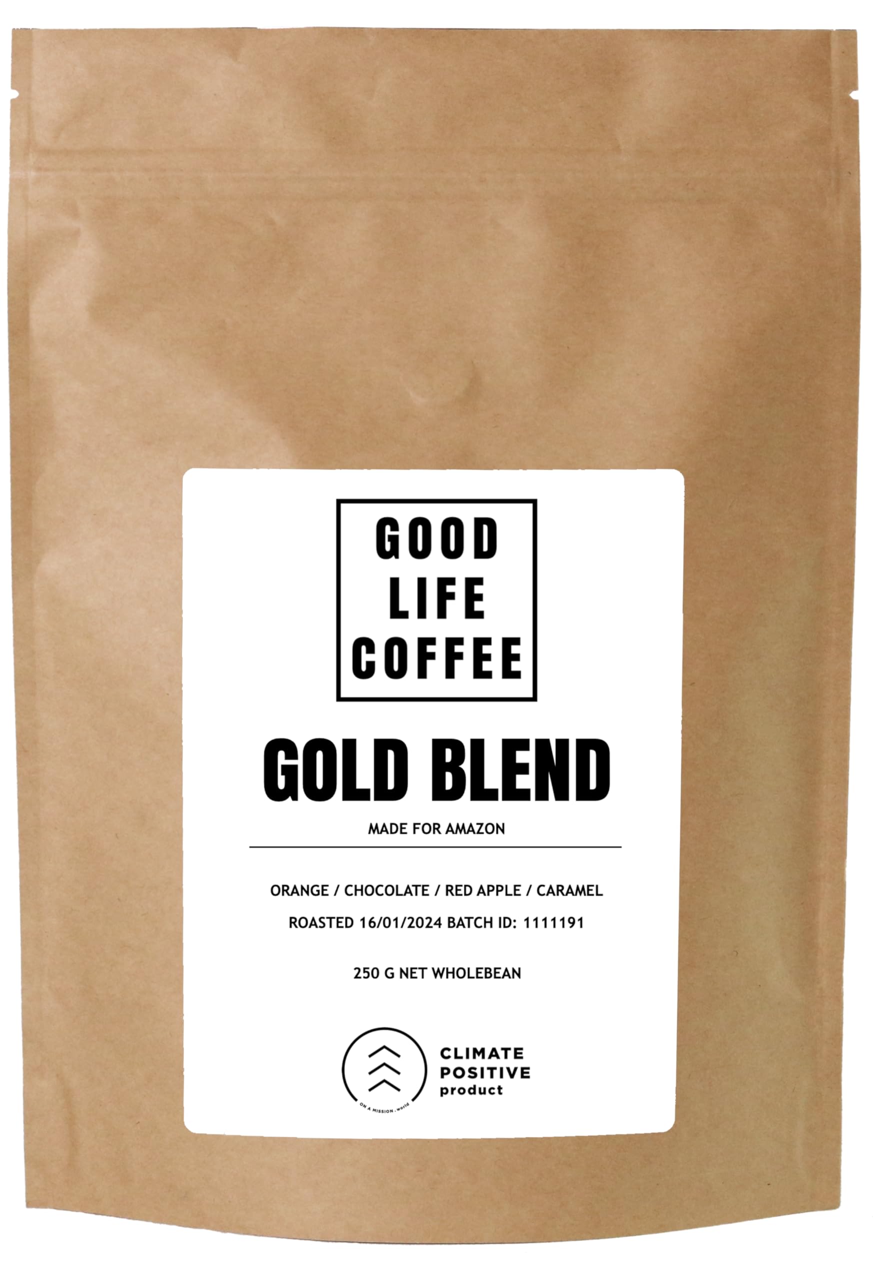 GOOD LIFE - GOLD BLEND | Single Origin | Bulletproof Coffee | Medium Roast | 250g Wholebean | Ethical & Carbon-Neutral | Fairtrade & Rainforest Alliance | Roasted to Order