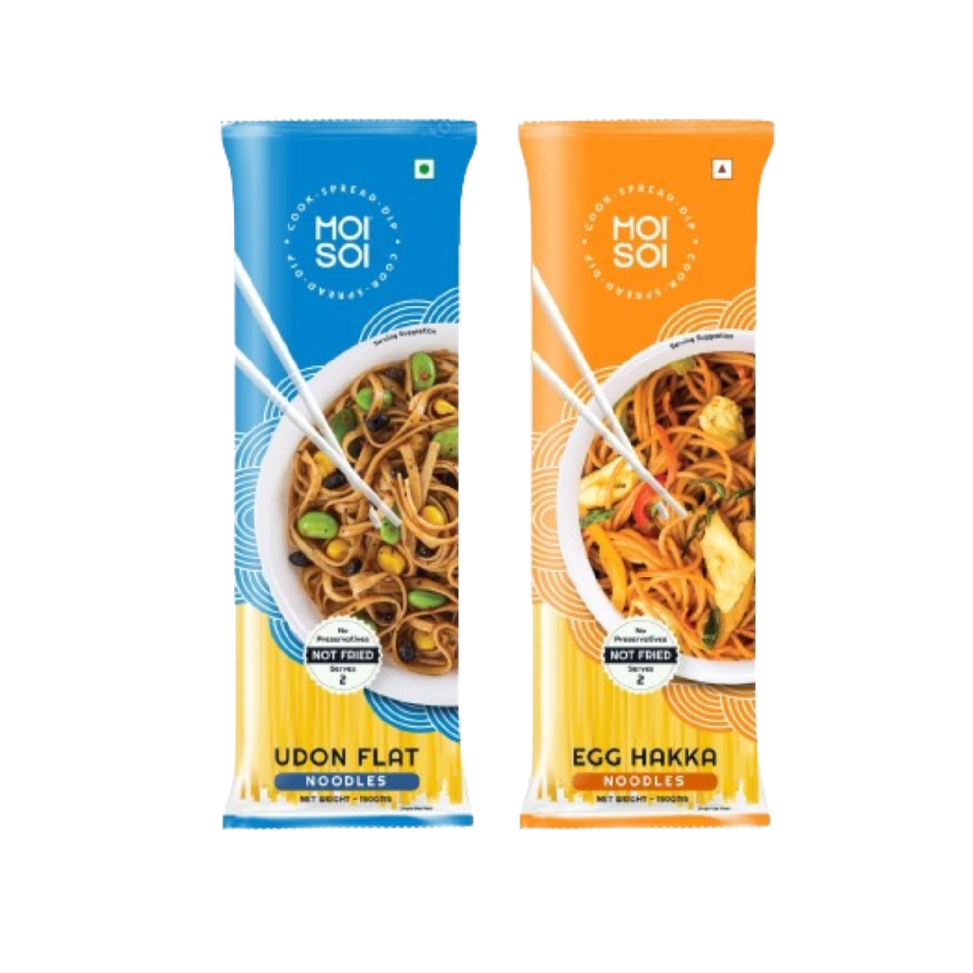 MOI SOI Noodle Pack of 2 - Egg Hakka Noodle + Udon Noodle