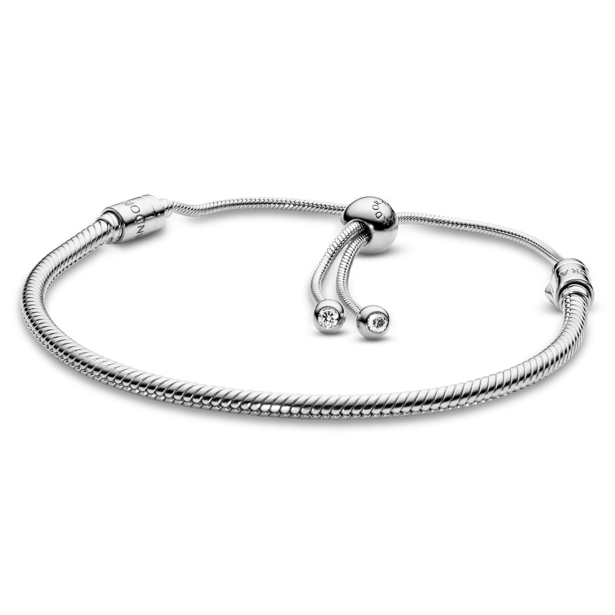 PANDORA Jewelry Moments Slider Snake Chain Charm Cubic Zirconia Bracelet in Sterling Silver