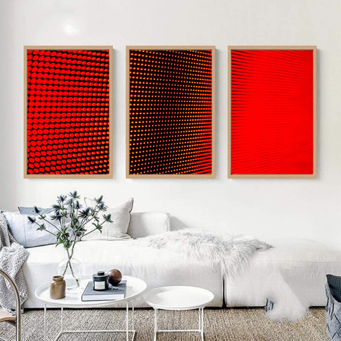 VERRE ART Printed Framed Canvas Painting for Home Decor Office Studio Wall Living Room Decoration (46x27inch (3Parts) Wooden) - Red Dotts