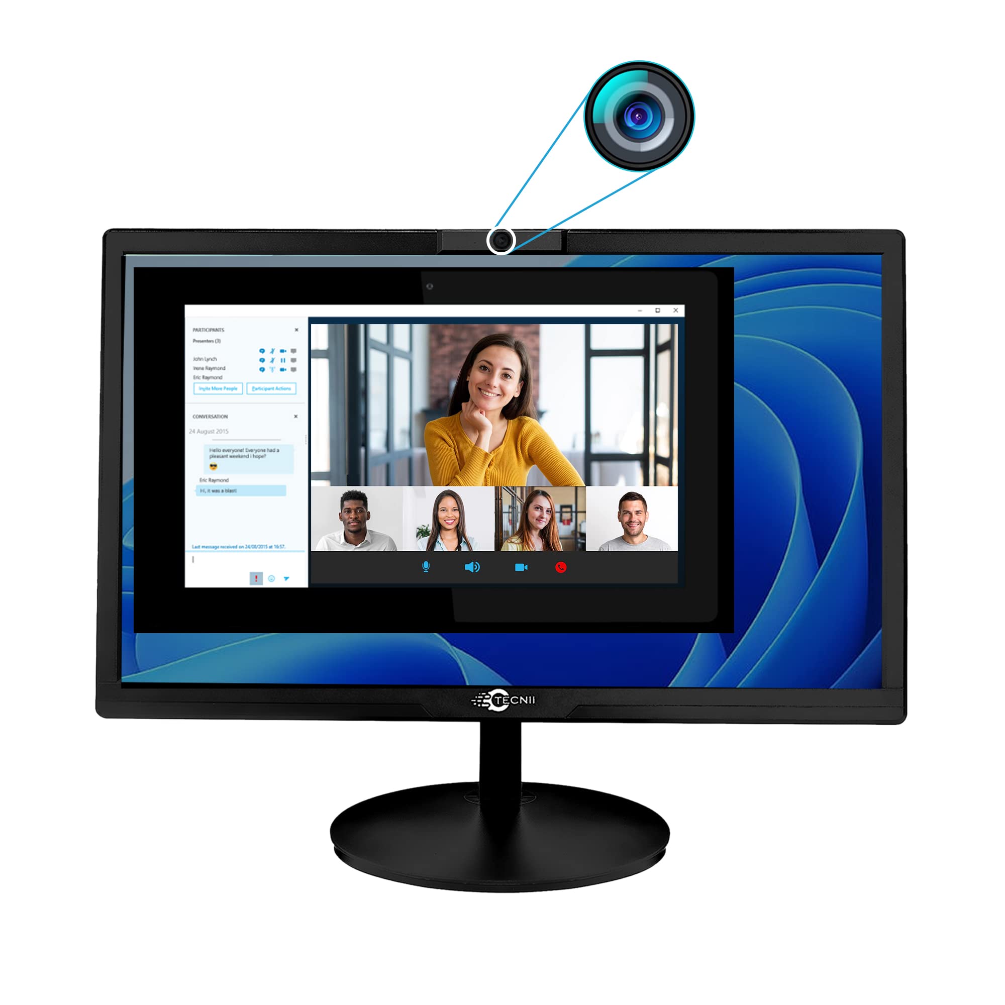 TECNII 20” Inch Video Conferencing Monitor LED Backlit, Built-in Web Camera, Microphones, Speakers @ 60Hz - 3ms Response Time - HDMI - VGA Inputs for Home and Office, Black (2022W)