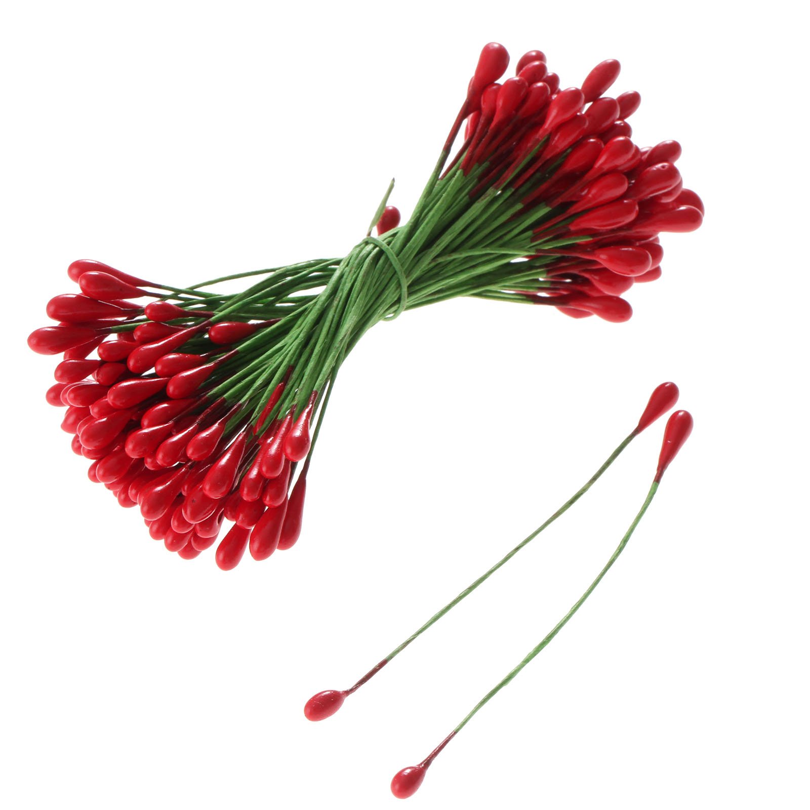 Dophee 100Pcs Artificial Round Flower Stamens Red Double Sided Wire Wrapped Craft DIY