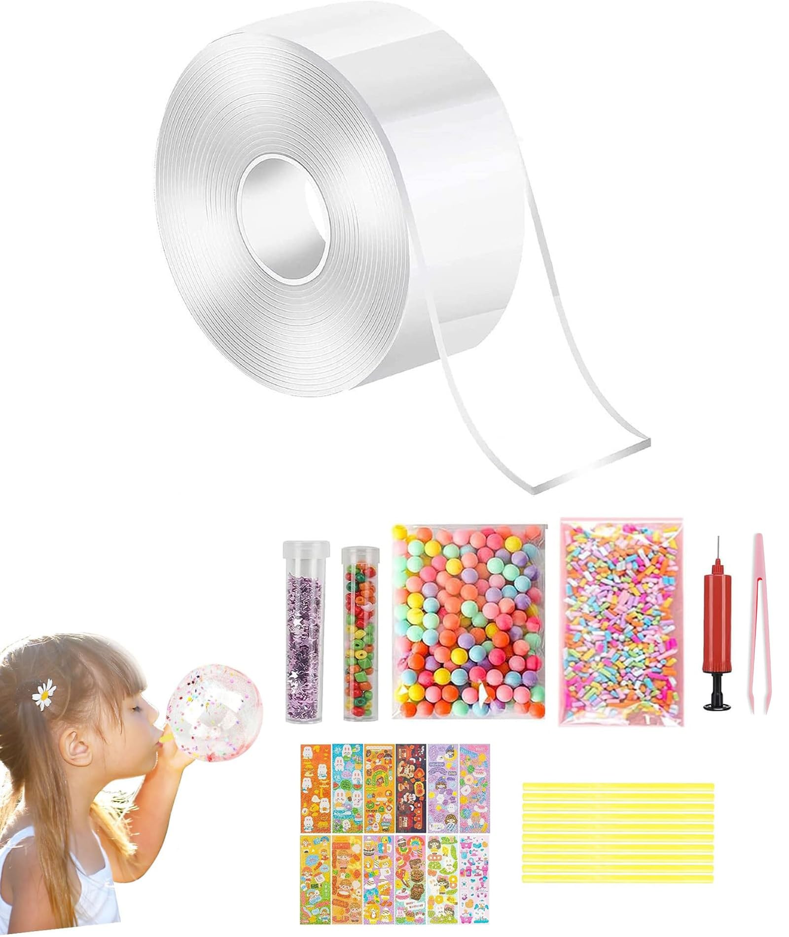 Nano Tape, Nano Tape Kit, Nano Tape Balloon with Pump And Base Material Kit Nanotape Diy Decompression 3m Double-Sided Cream Glue