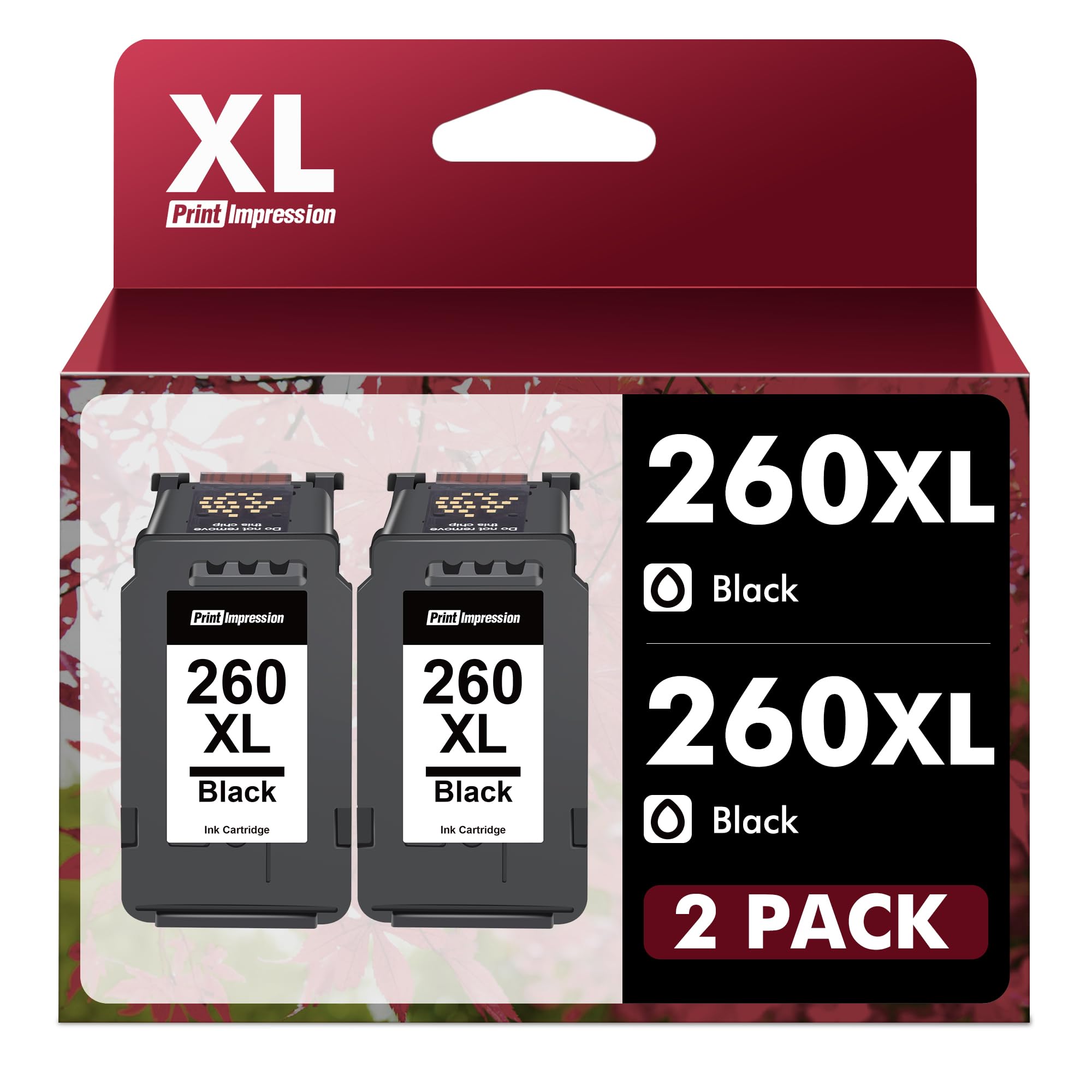 PrintImpression260XL Black Ink Cartridge Replacement for Canon PG-260 Black Ink Cartridge 260 Ink PG 260 XL Black Ink Cartridge Work for Canon TS6420a TS6420 TS5320 TR7020a TR7020 TR7022 TR7022a Printer (2 Black)