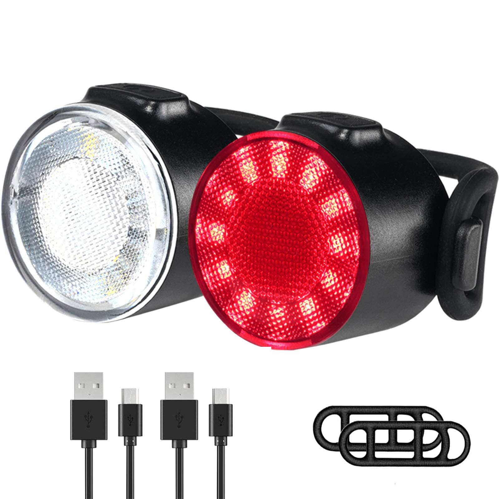 HBSTUDIOLED Bike Lights, USB Rechargeable 6 Brightness Modes Options Waterproof Bicycle Lights Set, Battery Powered Cycling Front and Rear Light Perfect for Mountain or Road Bike(white+red)