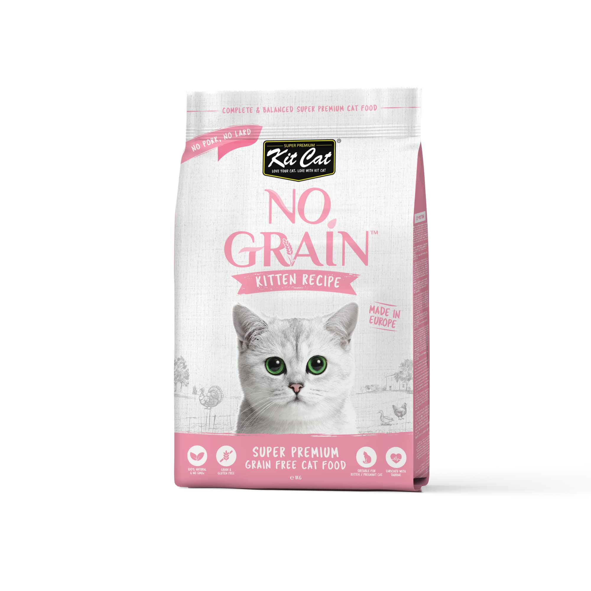 Kit Cat No Grain Super Premium Cat Food Kitten Recipe 1kg white