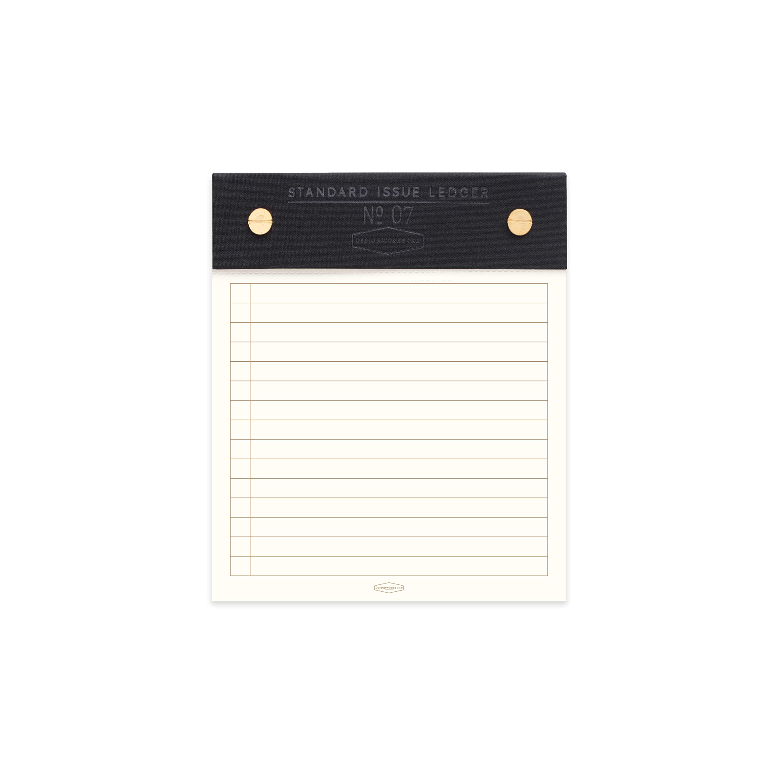 DesignWorks InkStandard Issue Ledger No. 7 Black To Do List Notepad, 5" x 6" - Aesthetic Desk Accessories and Cute Office Supplies for School, Work From Home, Teachers, and Small Business