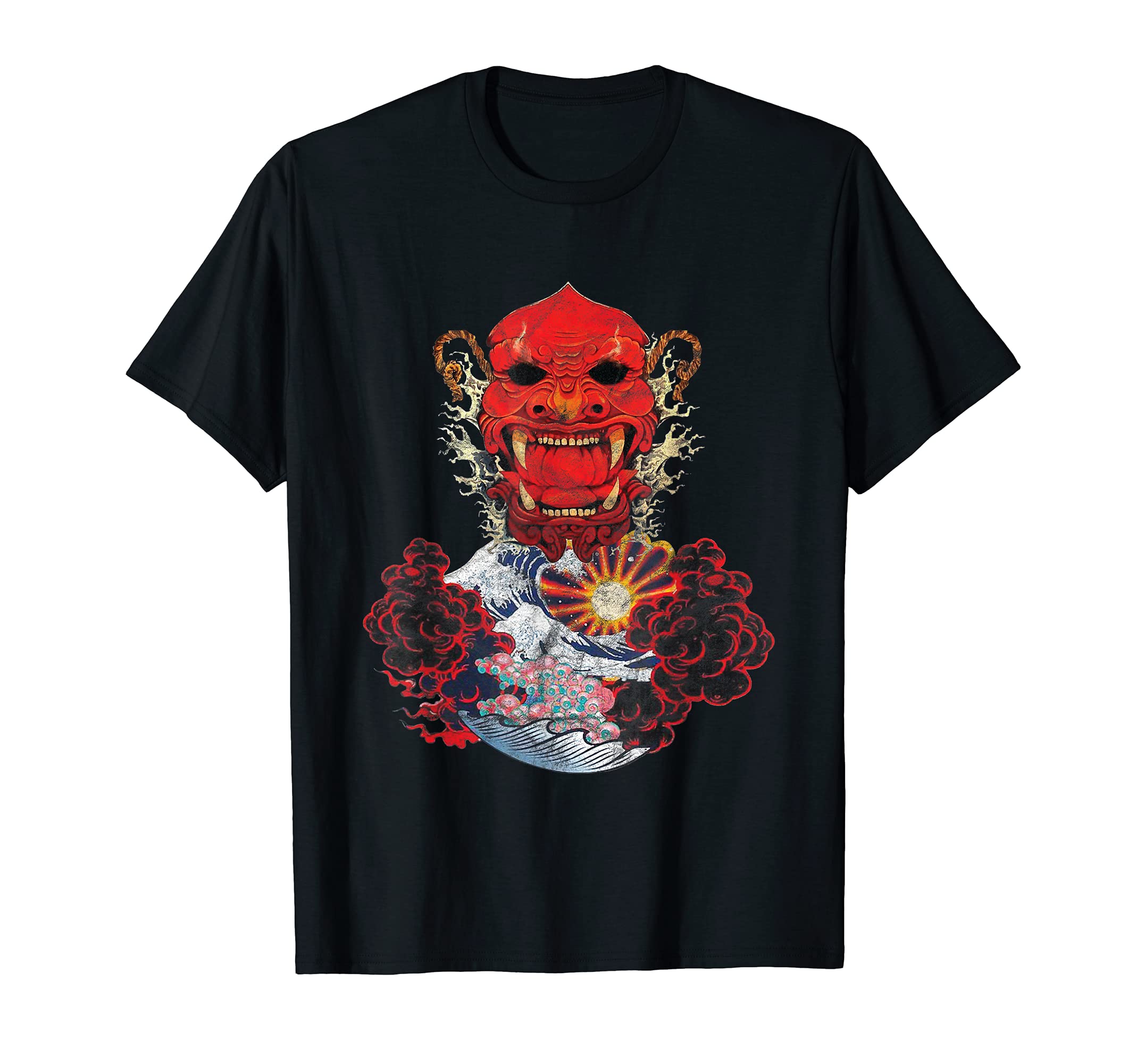 Japanese Red Samurai Oni Mask Ogre Kanagawa Wave Demon T-Shirt