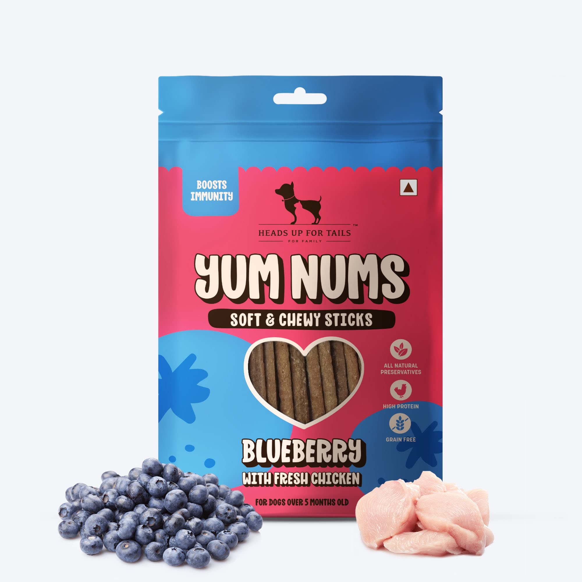 Heads Up For Tails All Life Stages, Stick Yum Nums (Blueberry With Real Chicken, 75 Gm (Pack Of 1))