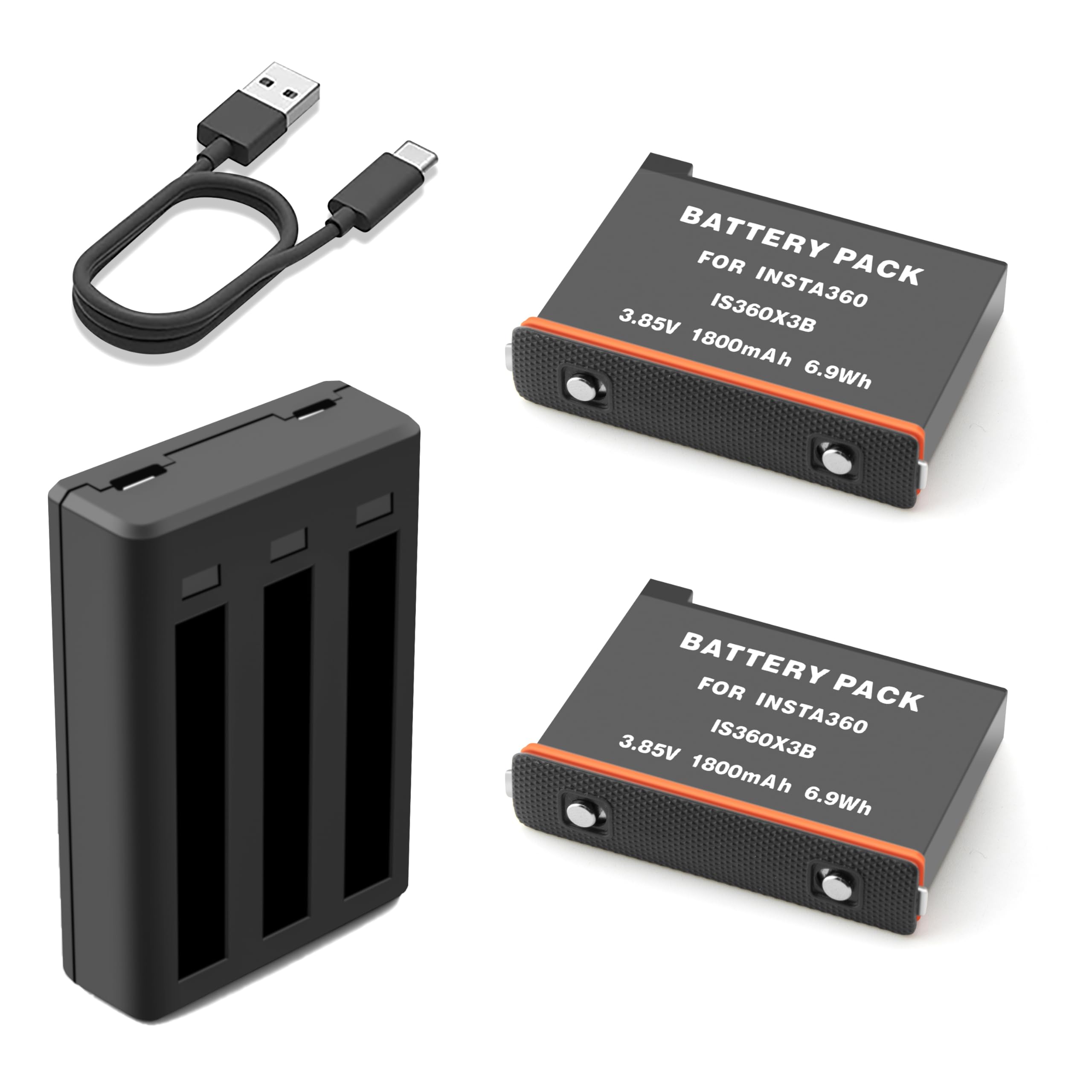 NATNO2-Pack شاحن البطارية Insta360 X3 Battery for Insta360 X3 Camera and Battery Charge Hub for Insta 360 X3 360 Camera 1800mAh بطارية Insta360 x3 Battery