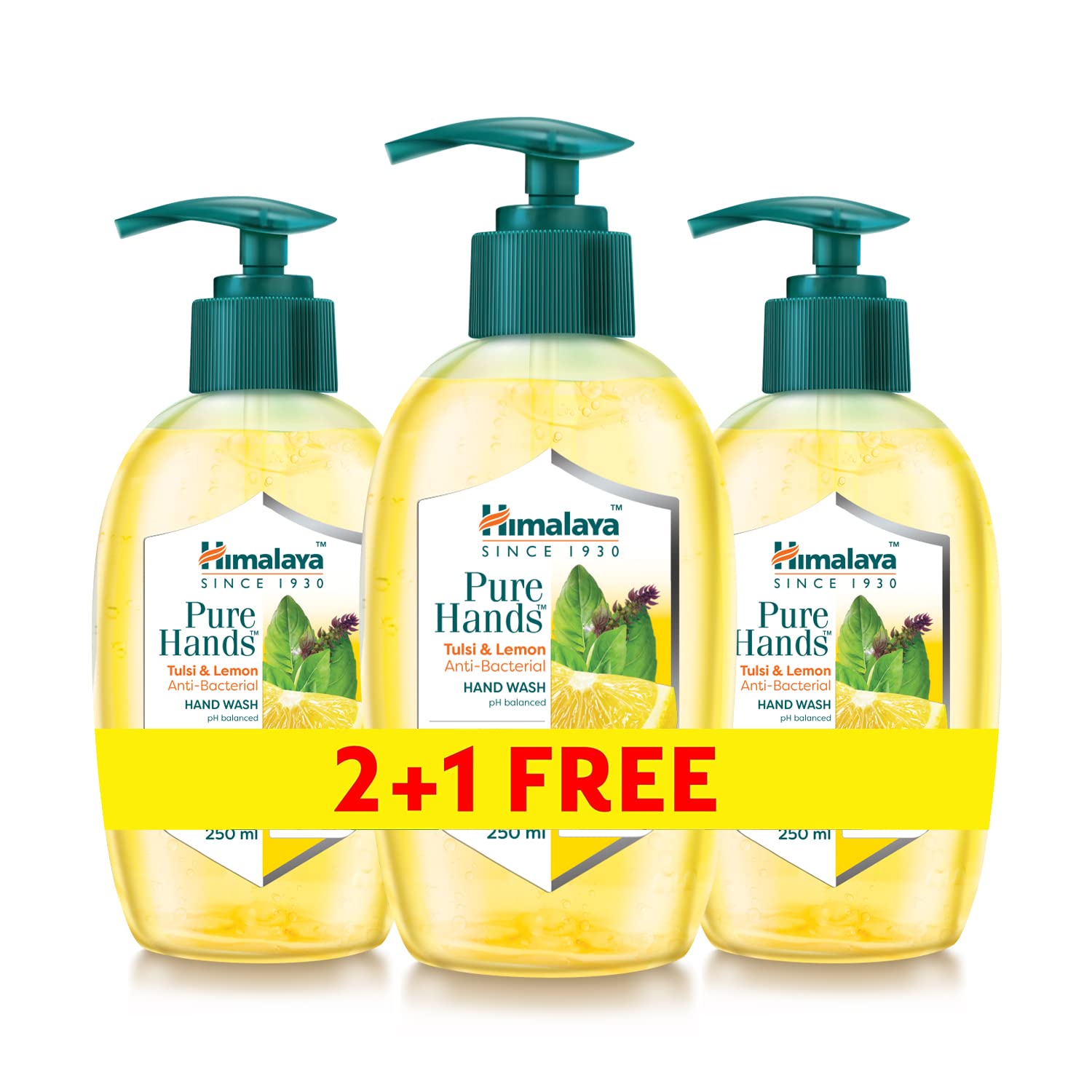 Himalaya Pure Hands Wash - Tulsi & Lemon 250ml (2+1 Pack) | Natural Antibacterial Hand Wash | Refreshing & Nourishing