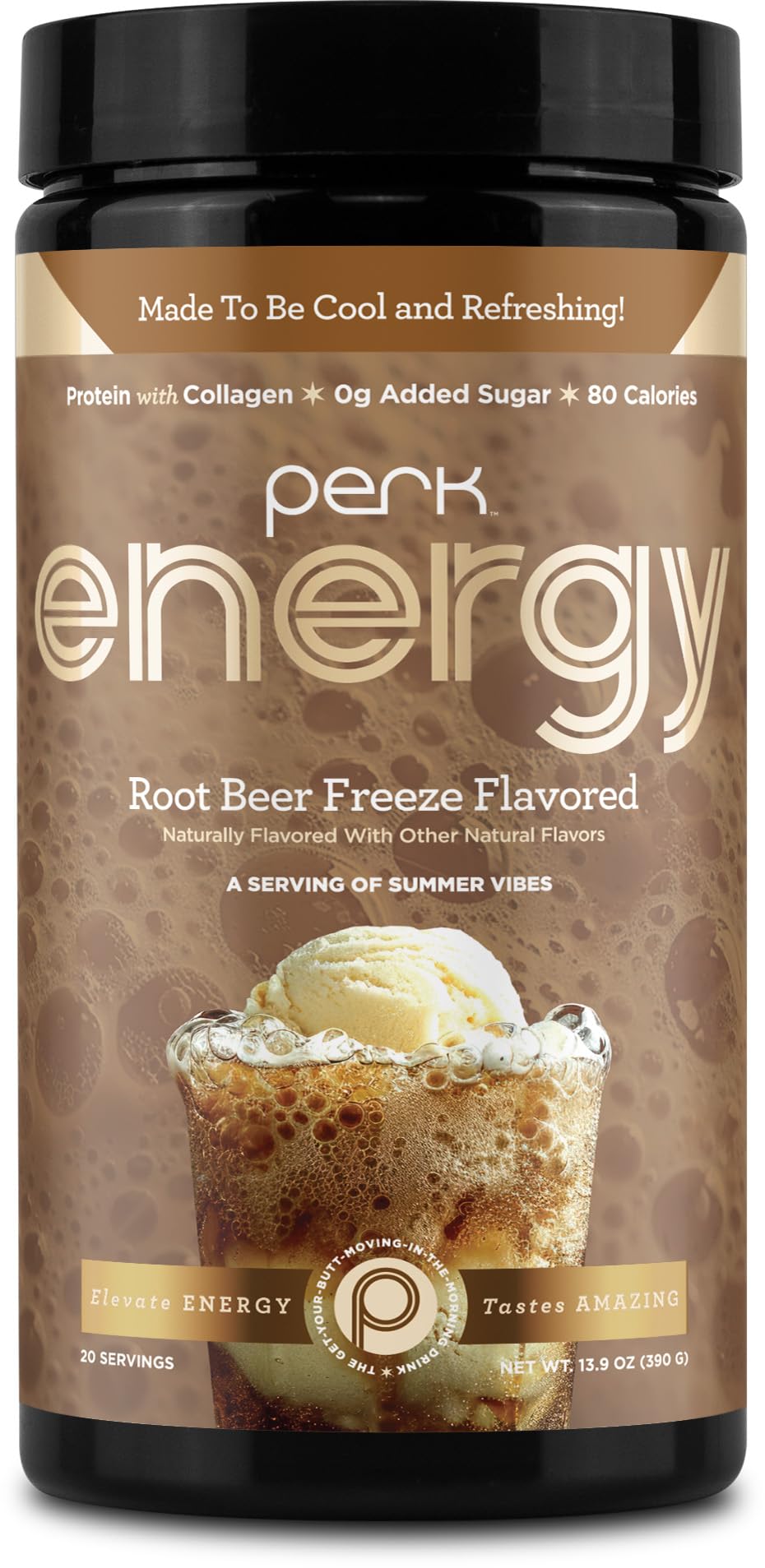 Perk Energy Original Root Beer Freeze Flavored (20 Servings) - Gluten Free, Soy Free and Peanut Free