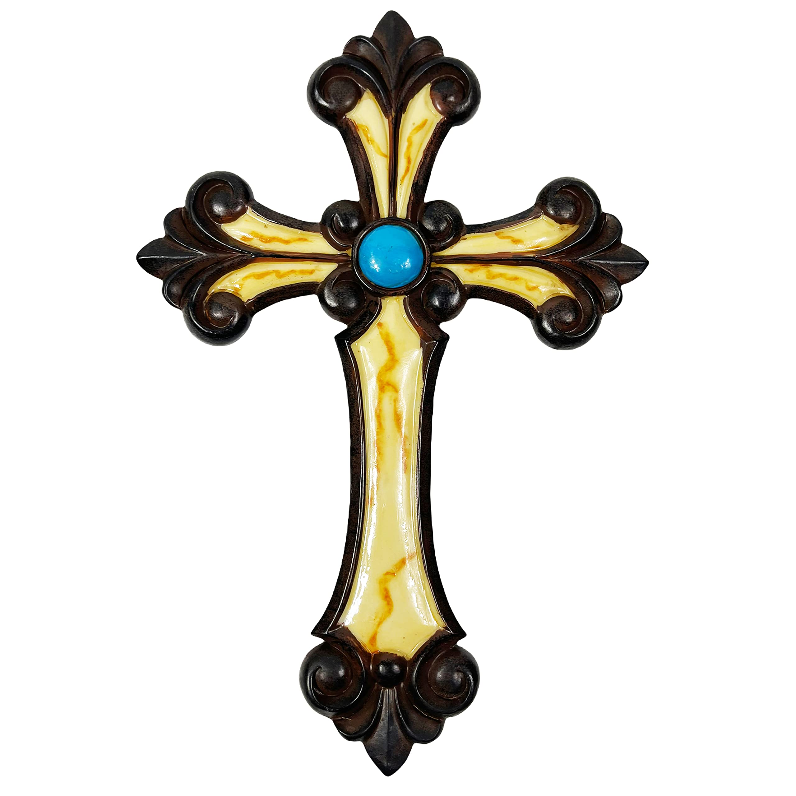 Urbalabs Western Wall Cross Marble Look Teal Gem Stone Rustic Cowboy Religious 9.5 Wall Hanging Cross Country Wall Decor Room Decoration for Office Church Home Faith Love (Marble Teal)