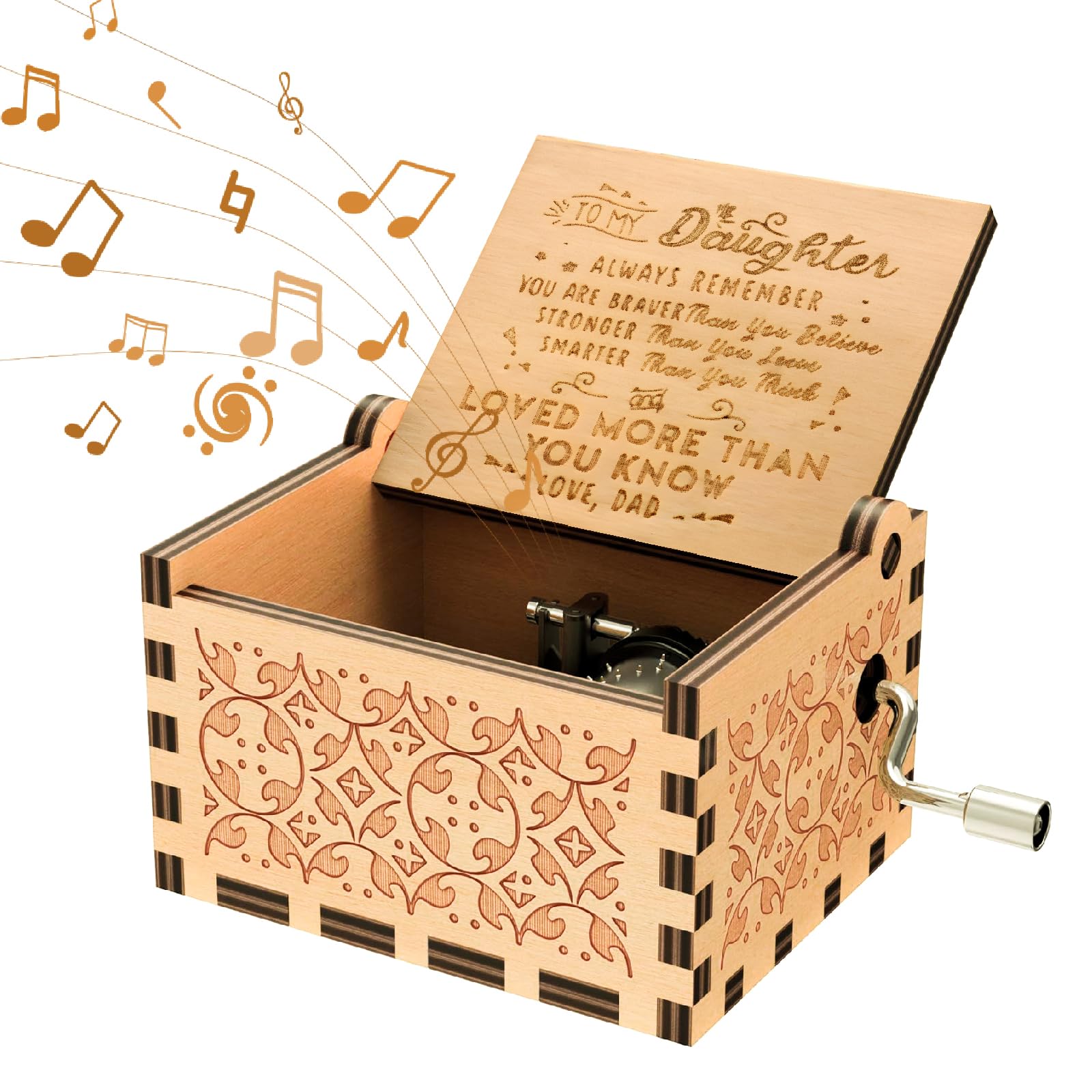 THMINS Music Box, Hand Crank Engraved Musical Box, Antique Vintage Gift to My daughter from Dad