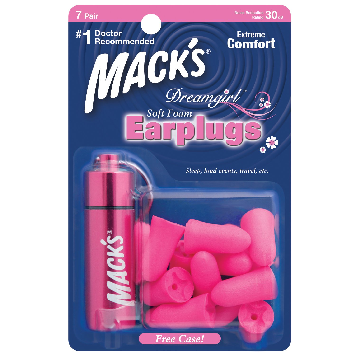 MACK'S® Dreamgirl Soft Foam Earplugs (7 Pairs) Including Aluminium Case