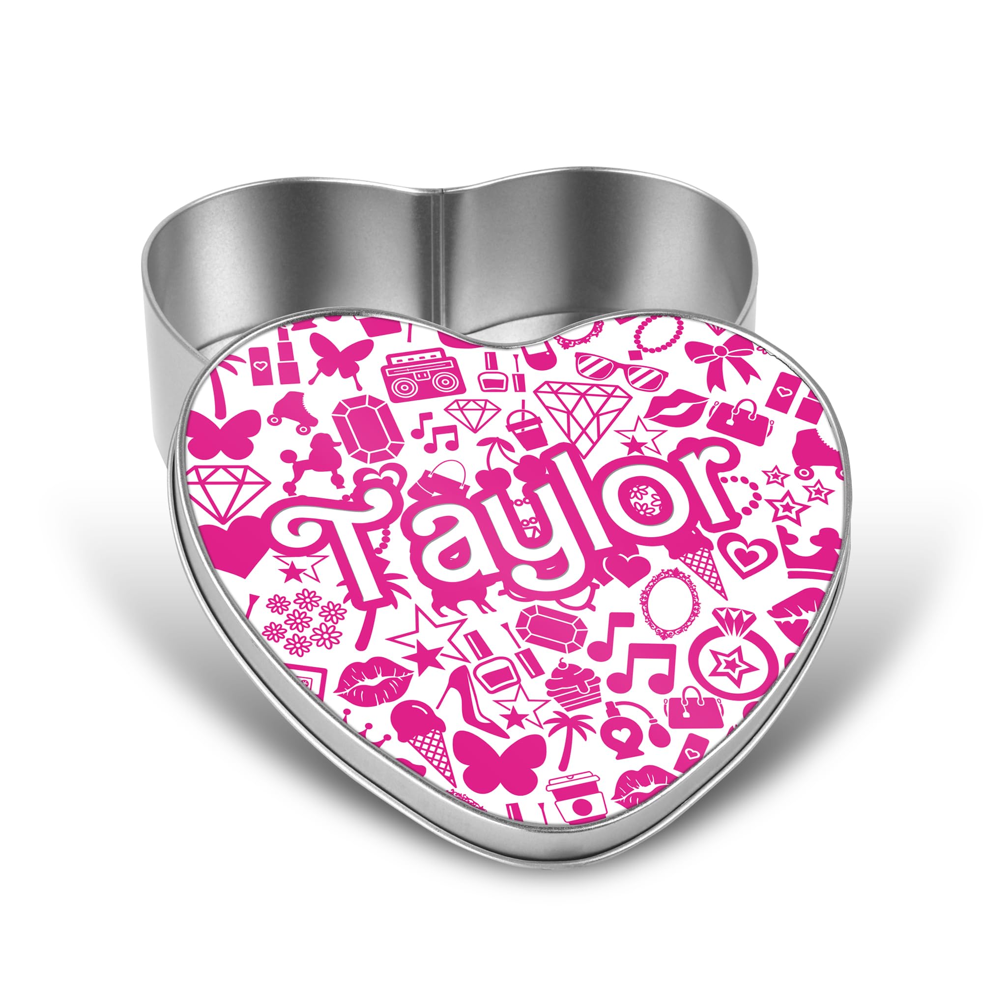 Print Maniacs Personalised Heart Shaped Tin Pink Doll for Girls and Women Lets go Party Merchandise Princess Dream Collection Theme Bride Lip Stick Birthday Diamonds