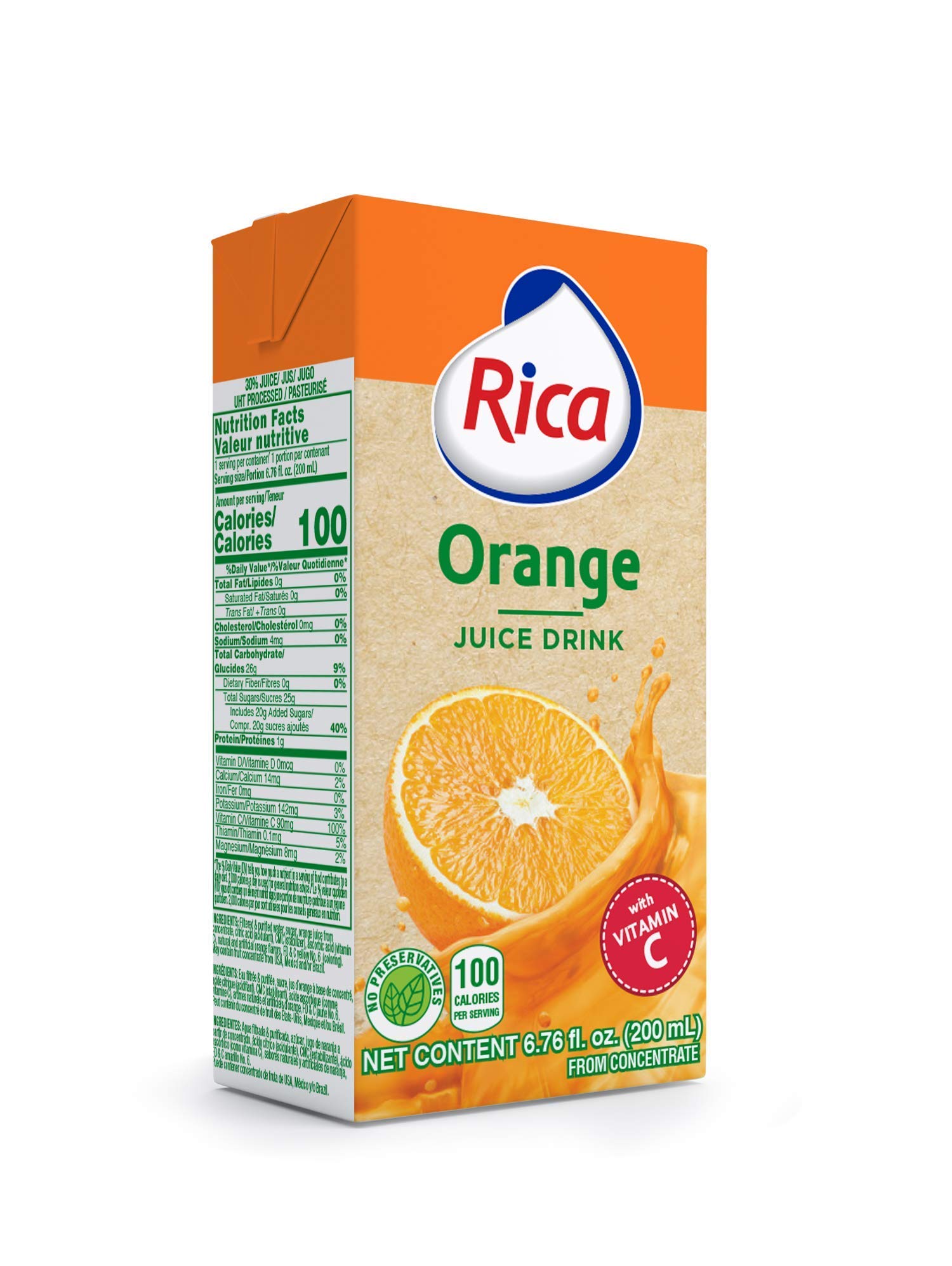 Orange Juice Drink Jugo de Naranja Rica 200 Ml (12 Pack)