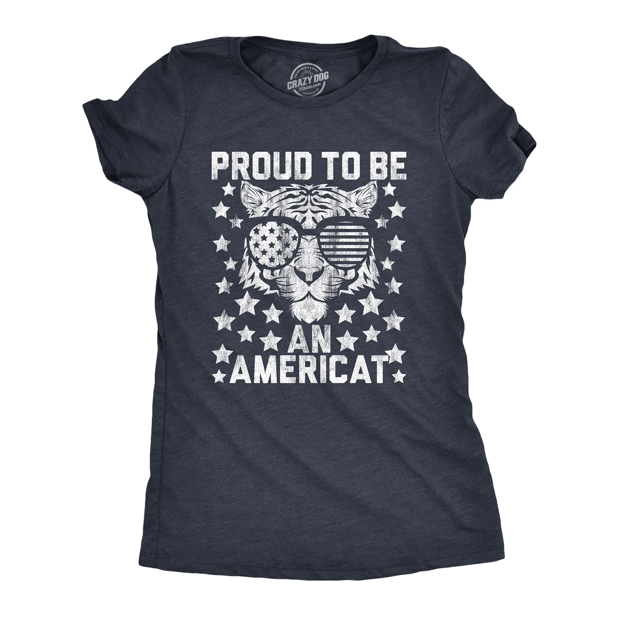 Womens Proud to Be an Americat Tshirt Funny 4th of July USA Tiger Patriotic Graphic Tee