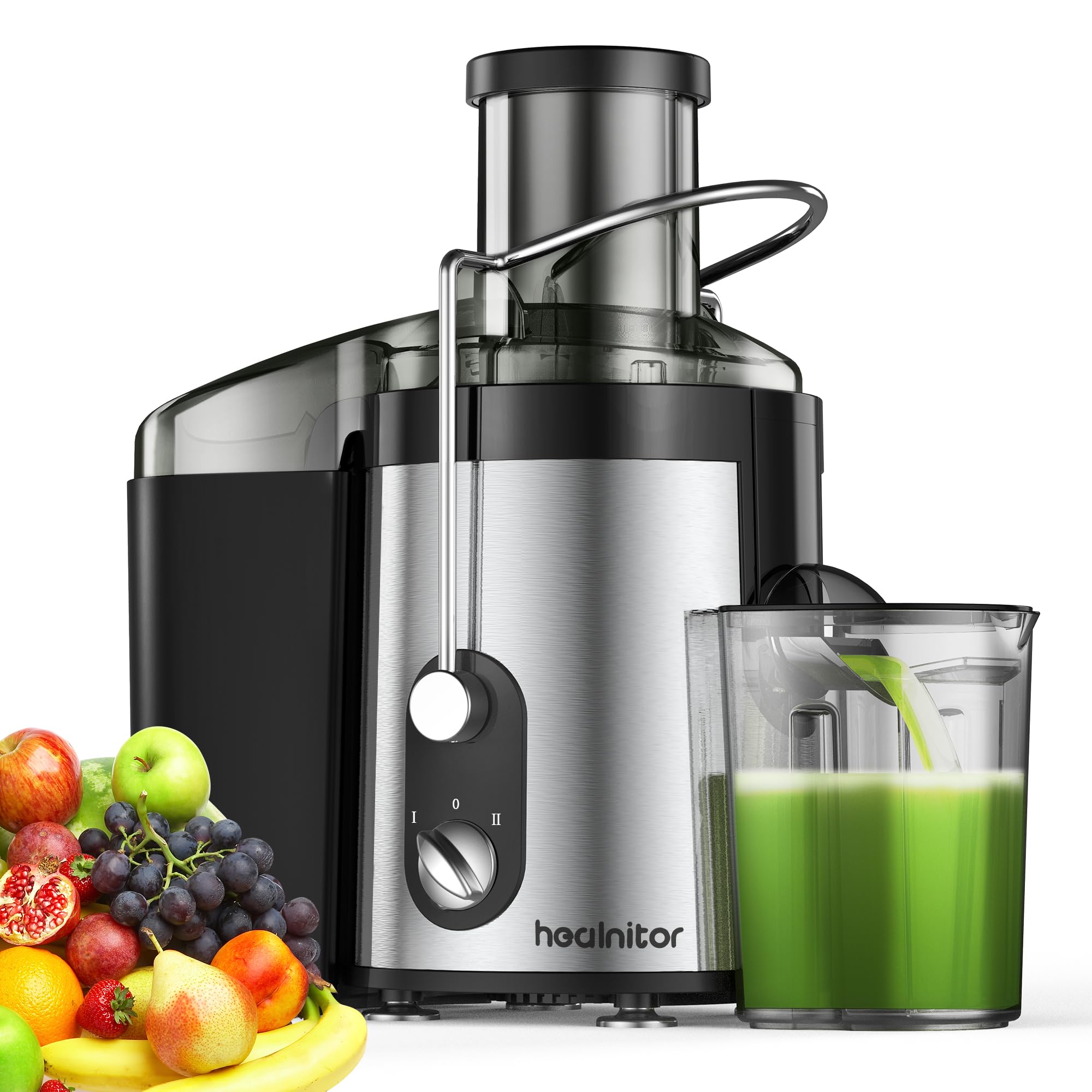 800W Centrifugal Juicer Machines Vegetable and Fruit with 3” Wide Chute, Healnitor Juice Extractor with 2 Speeds, Easy to Clean, Anti-Drip, BPA Free