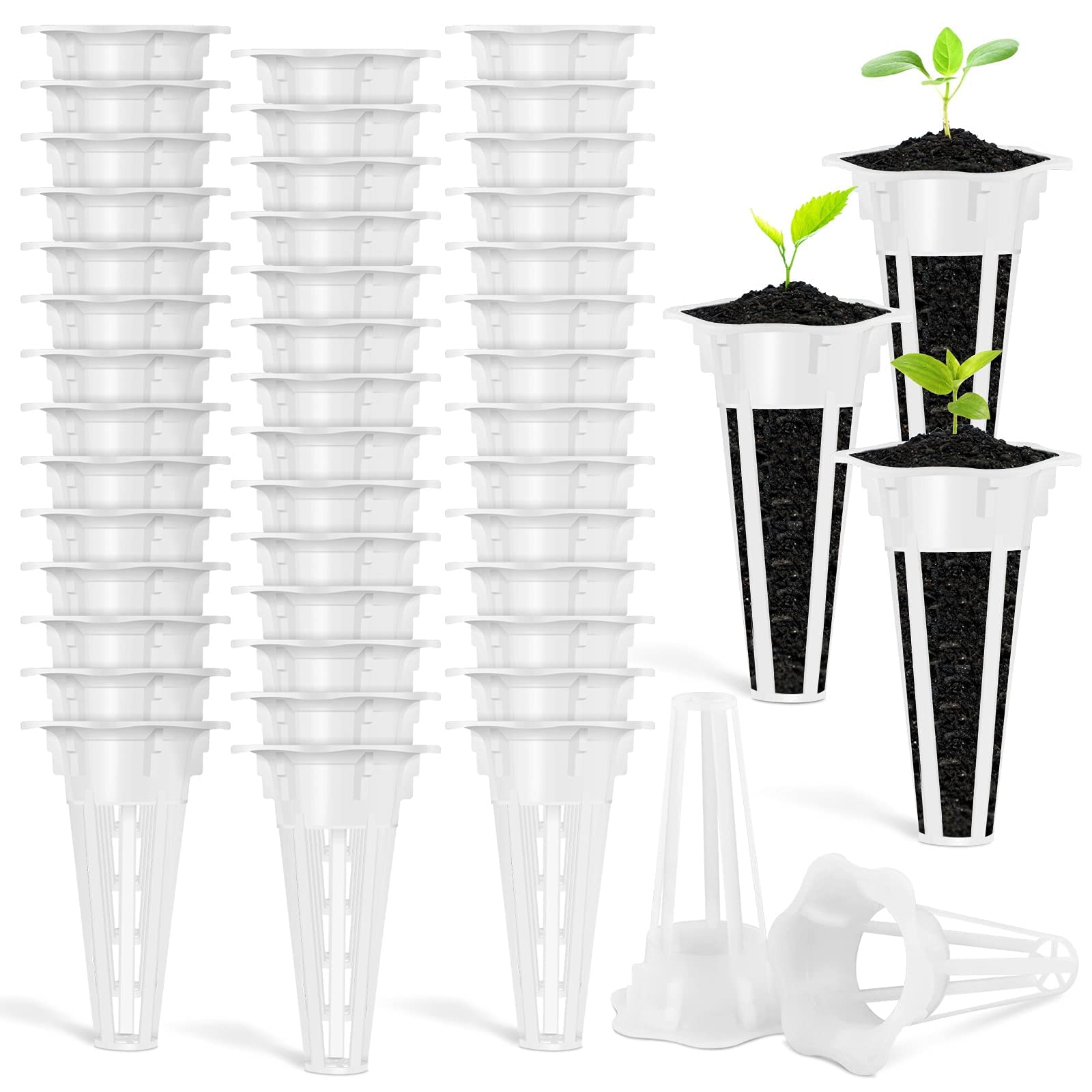 MAKINGTEC 50PCS Grow Baskets, Plant Growing ContainersReplacement Grow Basket Plant Pod for Grow Sponges and Hydroponic Growing System (White)