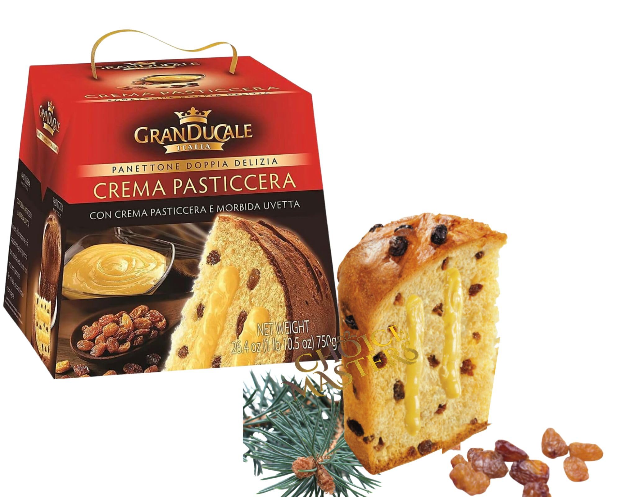 Panettone - Gran Ducale Doppia Delizia Crema Pasticcera Con Crema Pasticcera Morbida Uvetta (Double Delight Panettone Filled With Custard & Raisins) 750 g