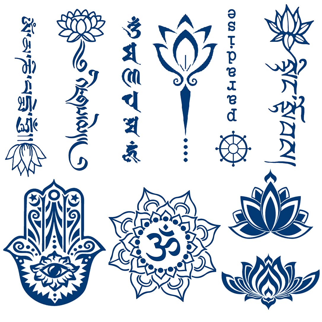 Semi Permanent Temporary Tattoos Sticker, 6-Sheet 2 Weeks Long Last Lotus Flower Tattoos, 100% Plant-Based Ink Infinity Waterproof Tattoo Stickers