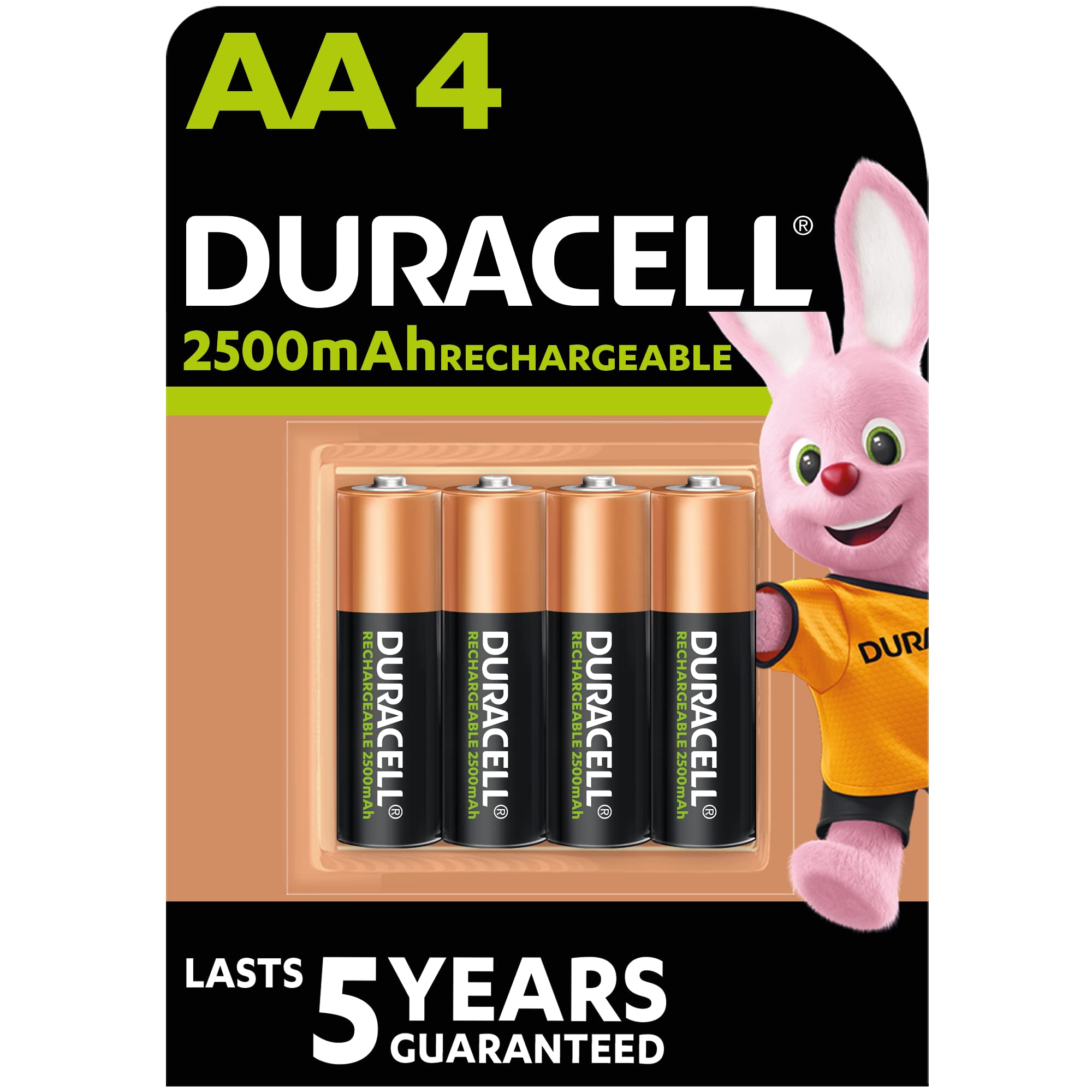 Duracell - Rechargeable Aa 2500 Mah Dx1500 Nimh 1.2V Batteries Long Lasting Power 5 Year - Pack Of 4 - 10 Years Shelf Life