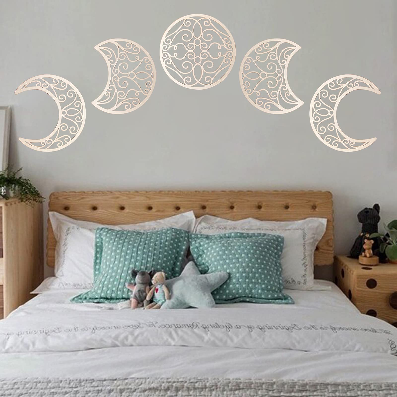 DriSubt Moon Decoration Wall Decoration Moon Appearance Wall Art Nordic Style Decoration Wall Hanging Wall Stickers Natural Design for Living Room Bedroom Decoration TV Background (Wood Color)