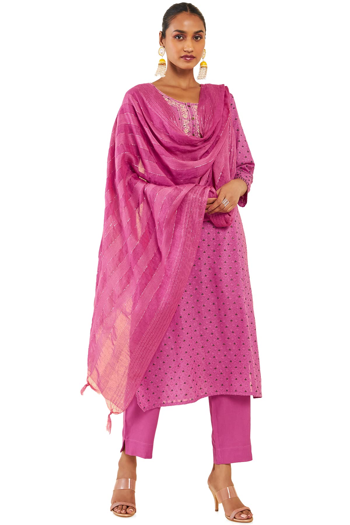 SochWomen Pink Cotton Floral Suit Set