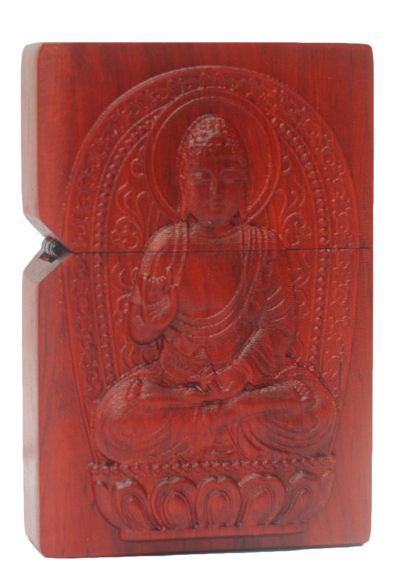 Natural Huanghuali Wood Rosewood Carving Lighter Shell Box for Zippo Module/Zodiac Protector Deity (Shakyamuni Amitabha Buddha)